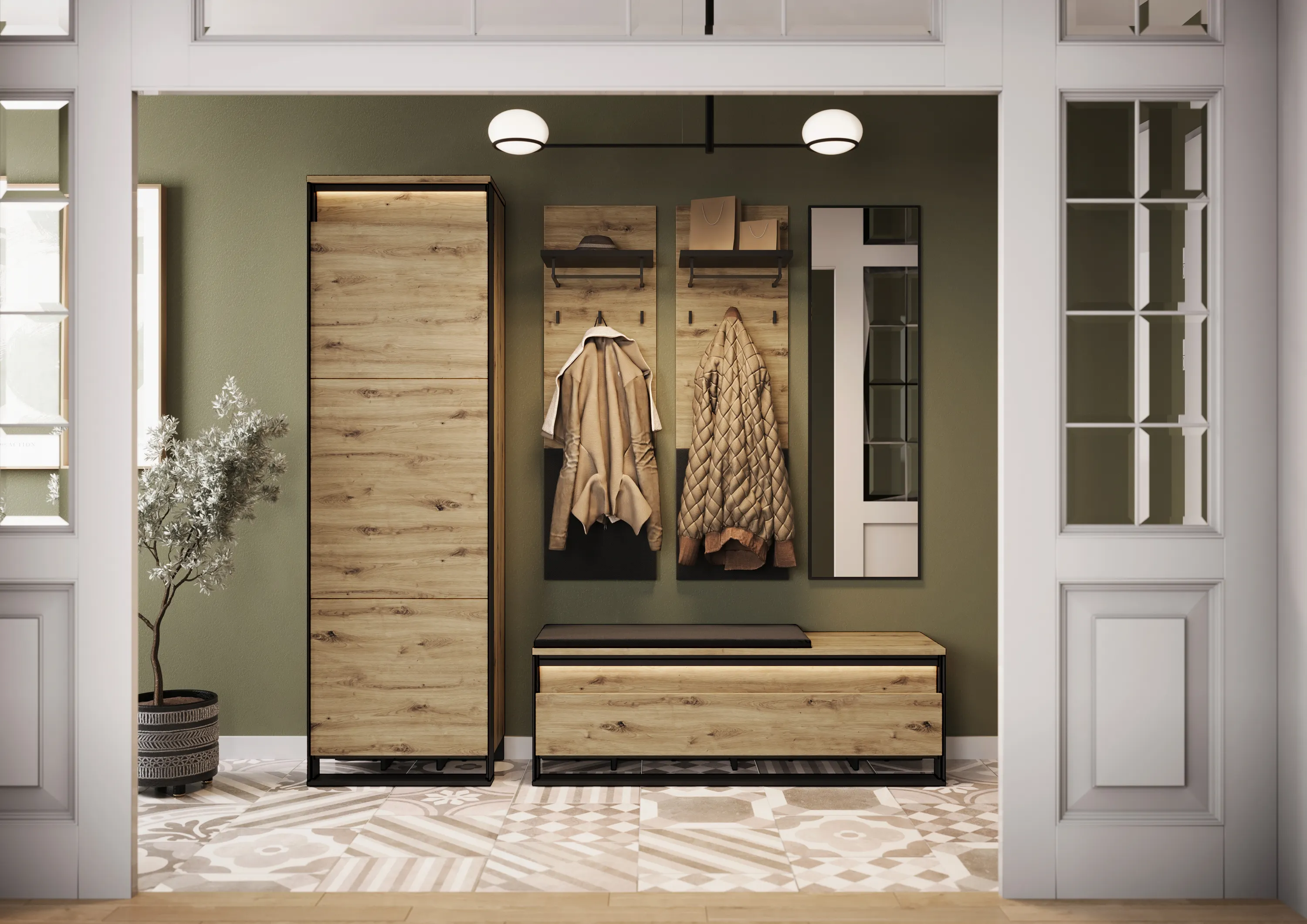 Szafa 1-drzwiowa 60cm LED Quant QG-01 dąb artisan/czarna - QG1DAC