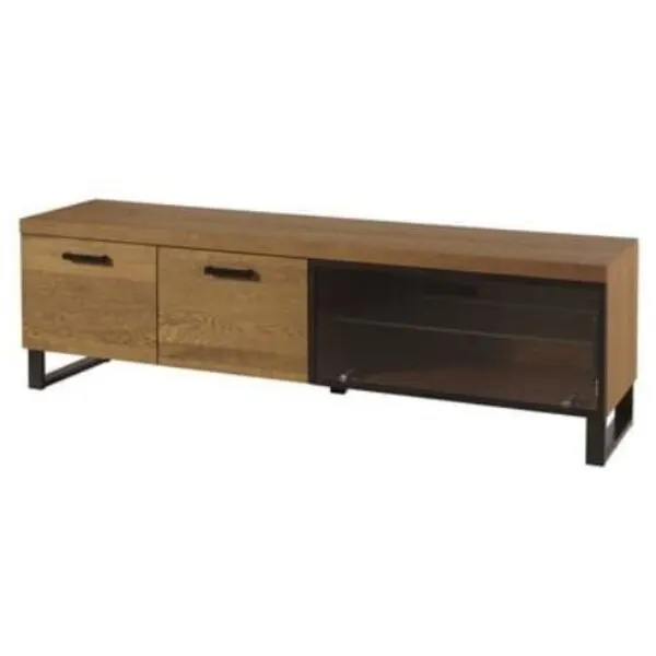 Szafka RTV 3-drzwiowa PRATTO 25 z przeszkleniem dąb rustical czarny 180x54x42cm Szafka RTV 3-drzwiowa PRATTO 25 z przeszkleniem dąb rustical czarny 180x54x42cm