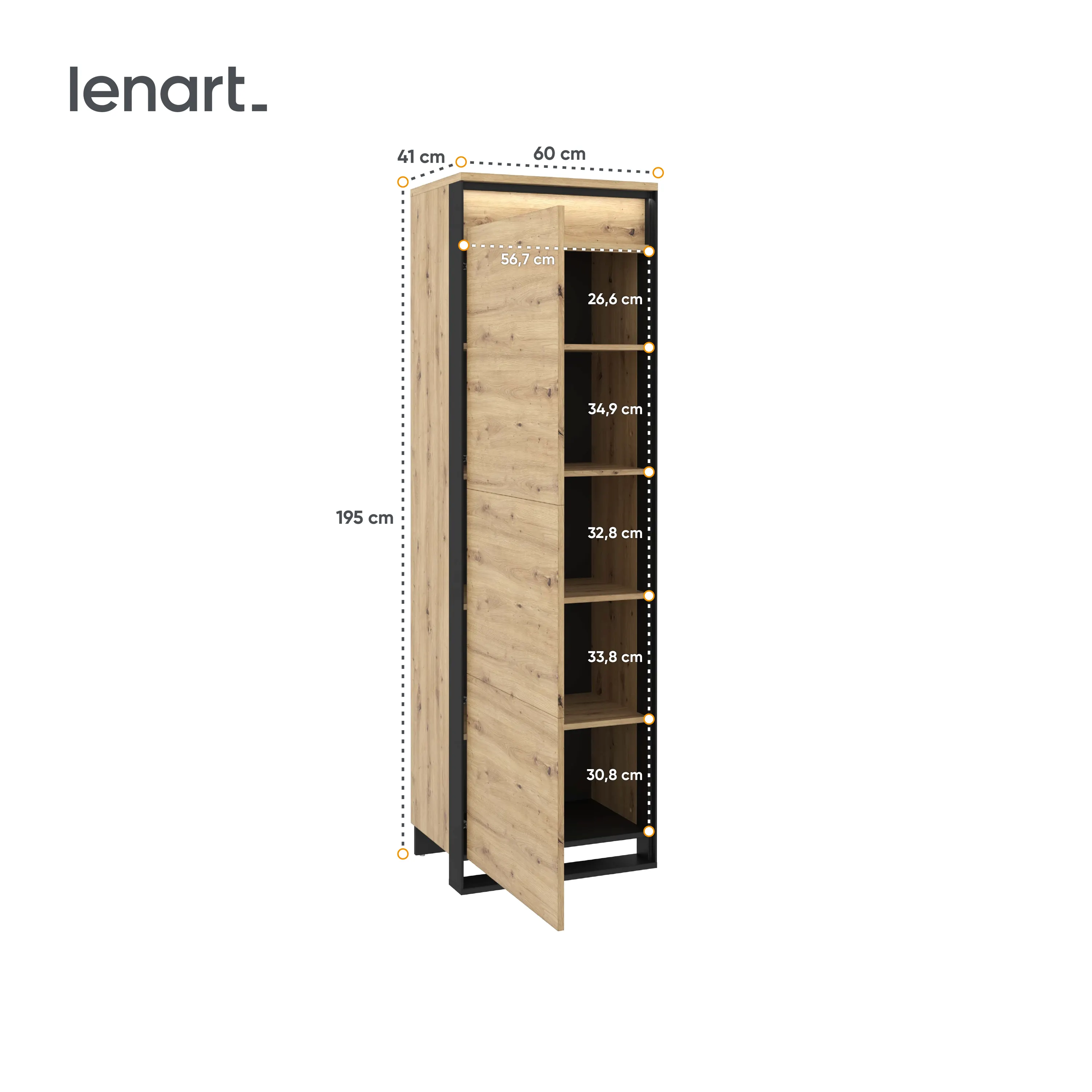 Szafa 1-drzwiowa LED 60cm Quant QA-02 dąb artisan/czarna - QA2DAC