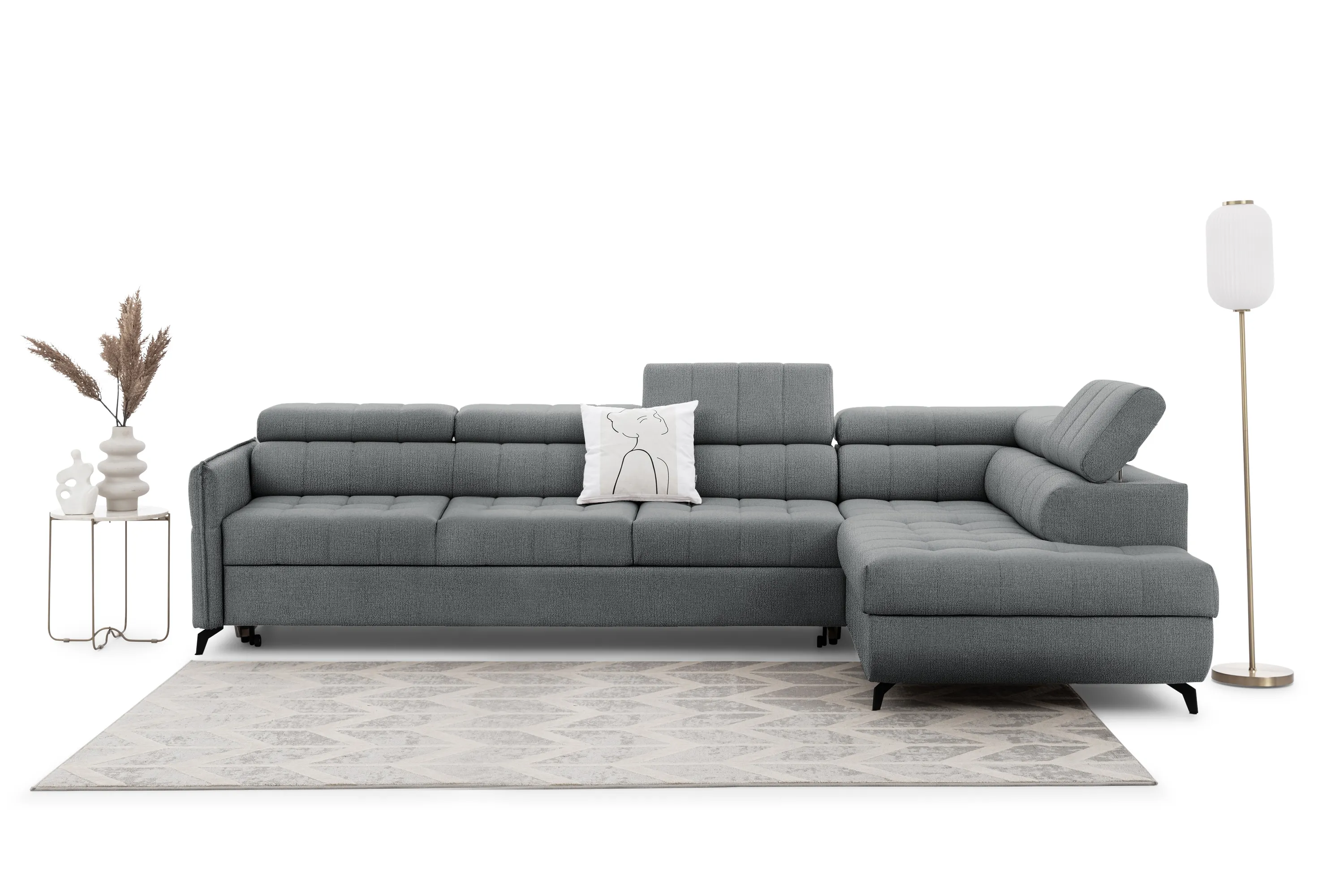 Narożnik prawostronny ELARIAS MAXI regulacja zagłówka i podłokietników tkanina Perfect harmony 85 szary - B_168606