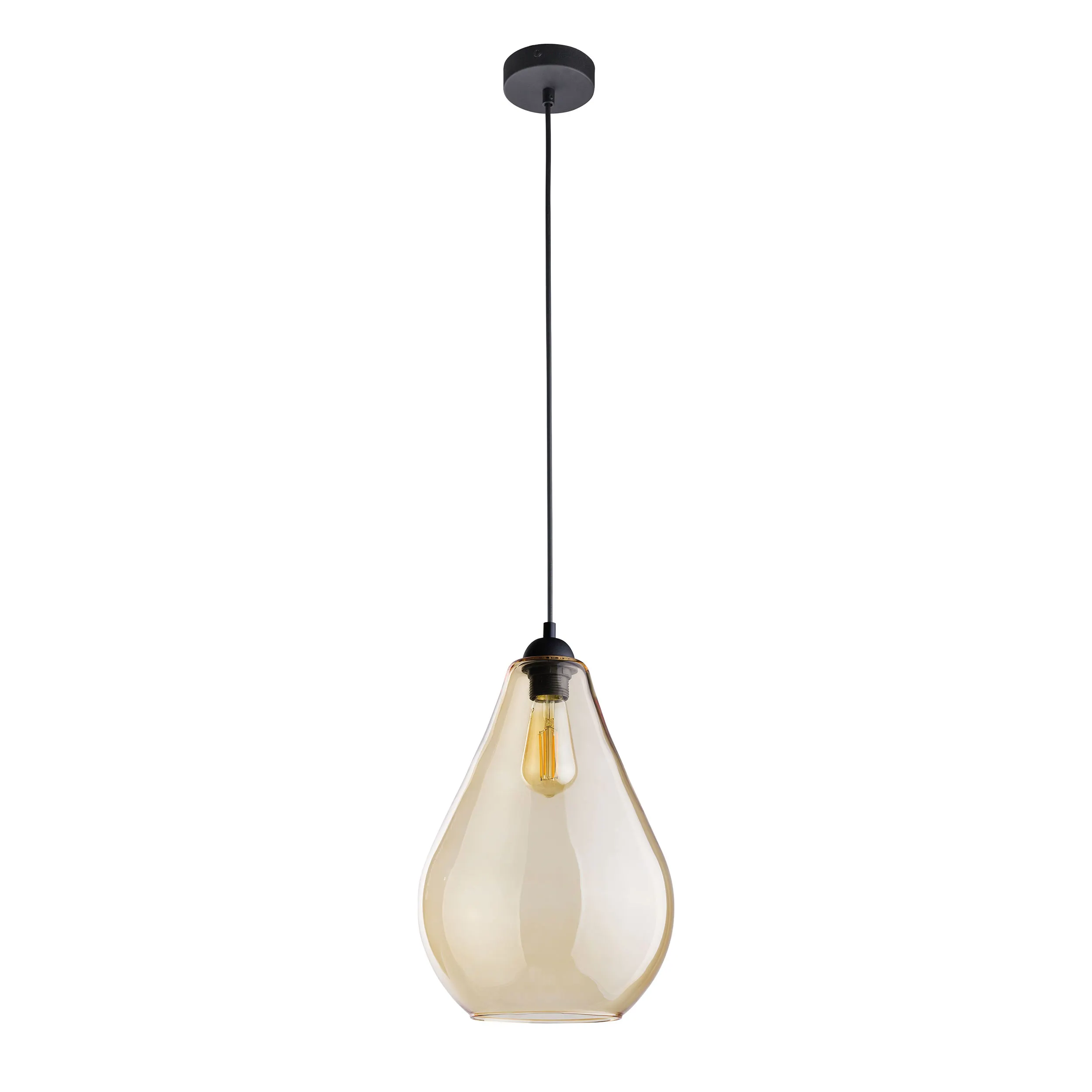 Lampa wisząca FUENTE czarna z bursztynowym szklanym kloszem w kształcie kropli 180x24cm