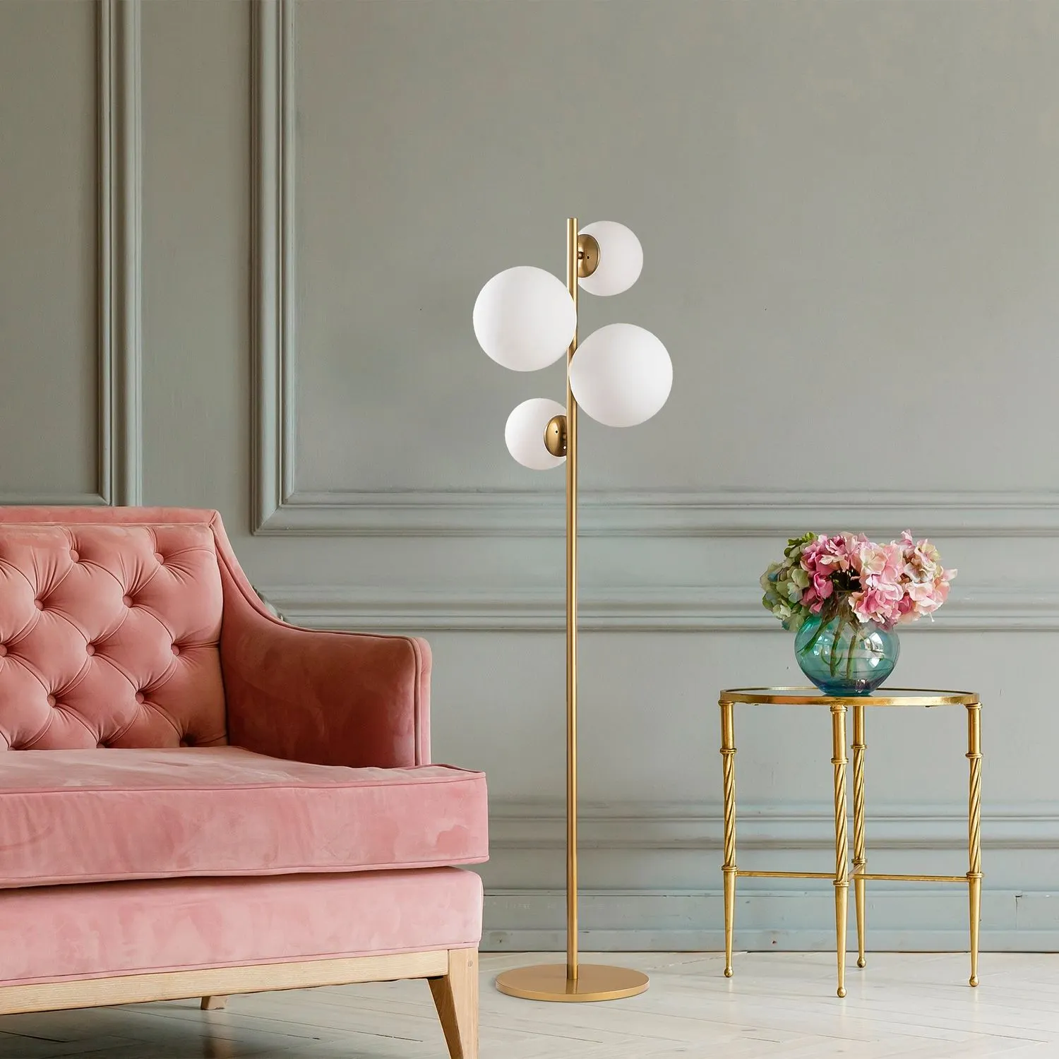 Lampa podłogowa metalowa FAZLI złota/biała - ASI_942FLG1522