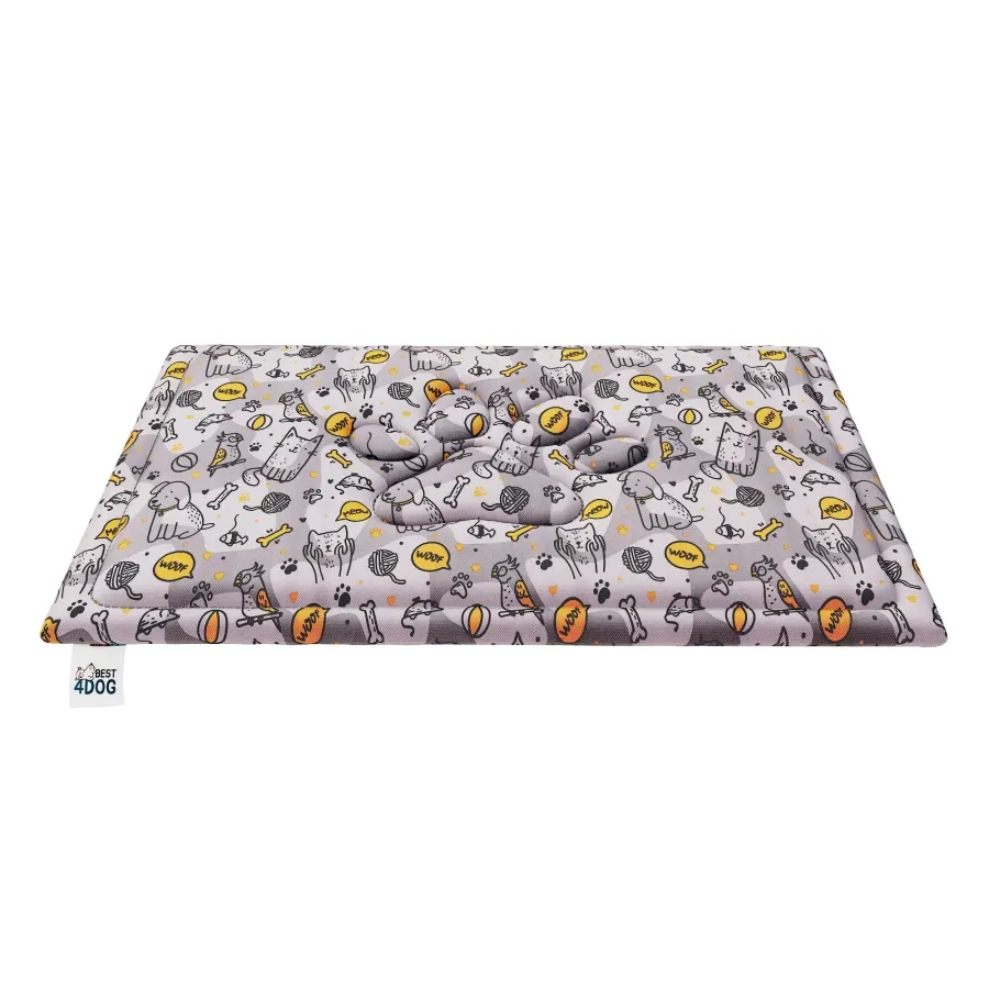 Legowisko dla psa miękkie (mata) małe 70x60x2,5 cm wodoodporne szare żółte