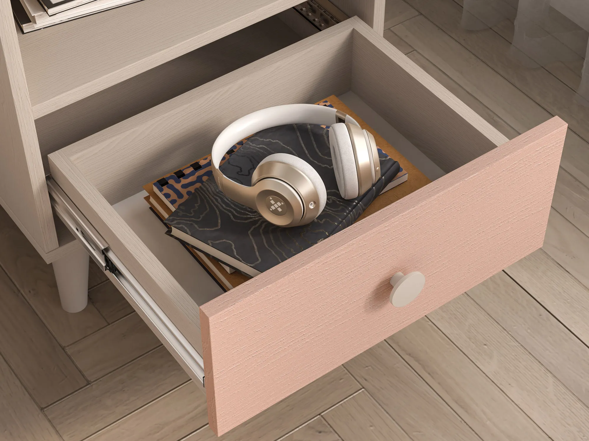 Szafka nocna z szufladą MEVEL 10 piasek pustyni, różowy - 1MEVE10-001