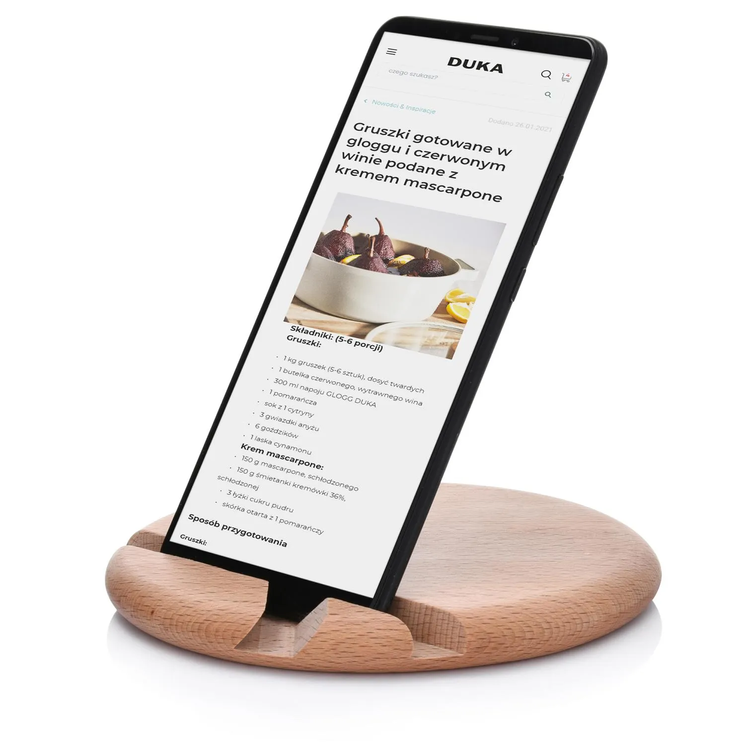 smartfon, stojak, drewniany, czarny, wyświetlacz