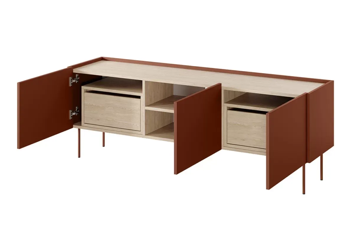 Szafka RTV DESIN 170 z 2 szufladami - czerwony ceglany - dąb nagano - B_149120