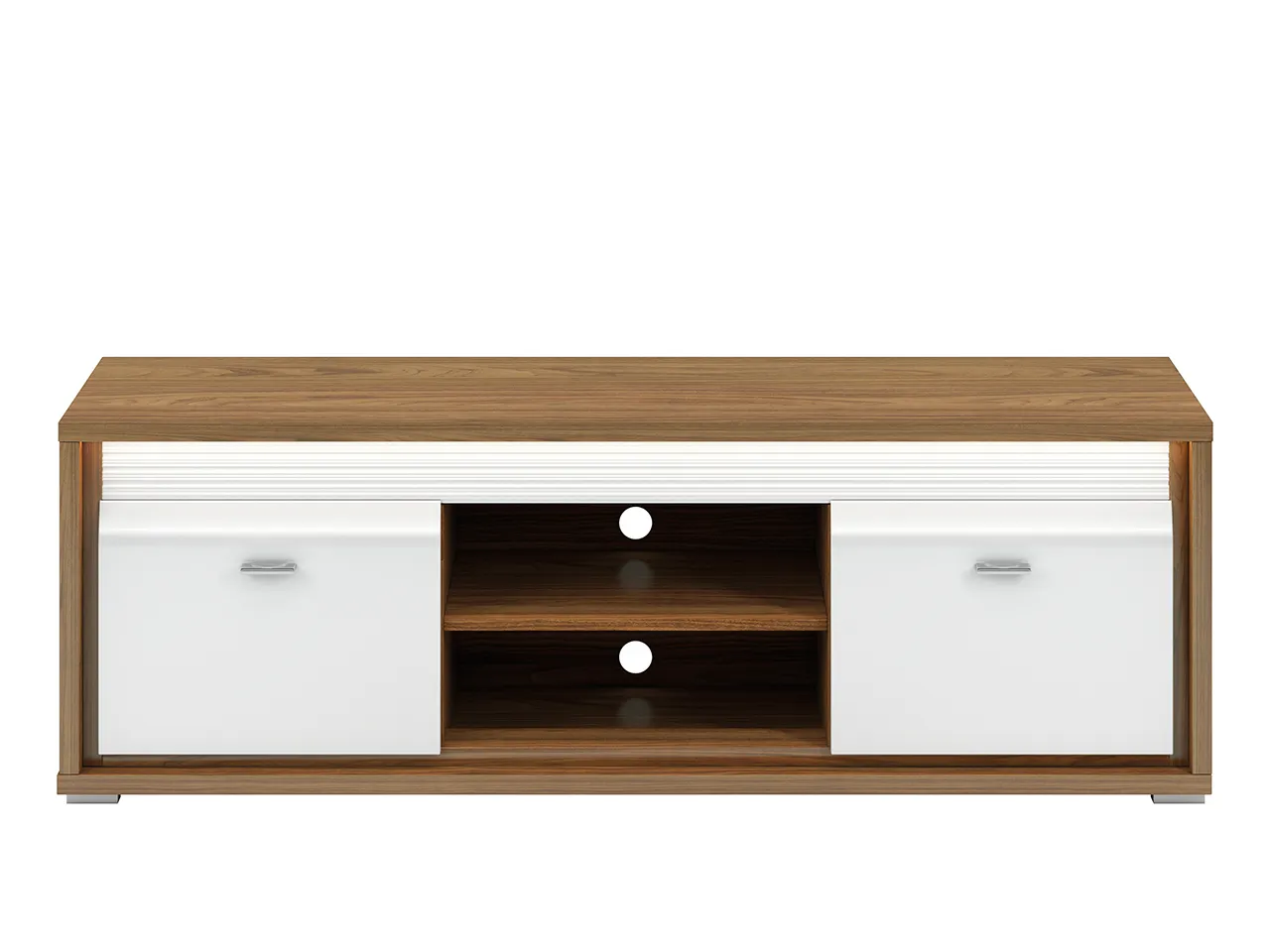 Szafka RTV 2-drzwiowa DALLAS 11 szeroka z oświetleniem biały połysk, orzech - 1DALL1101-001