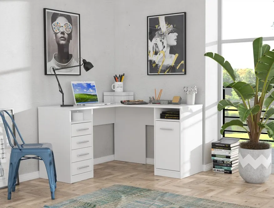 Biurko NET106 narożne z szafką i 4 szufladami - biały - OFDB125-120