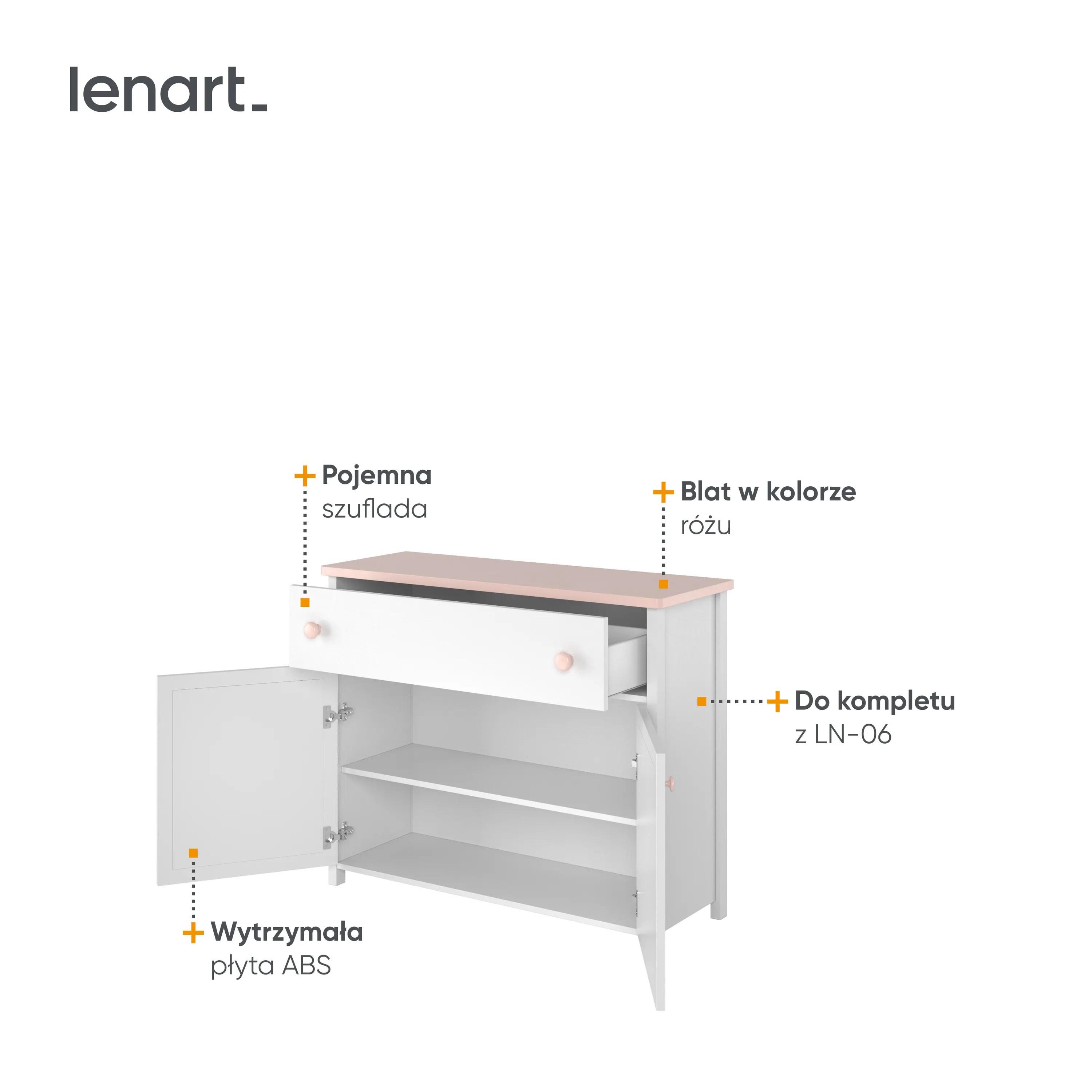 Komoda LUNA LN-05 biało-różowa - LN5BR
