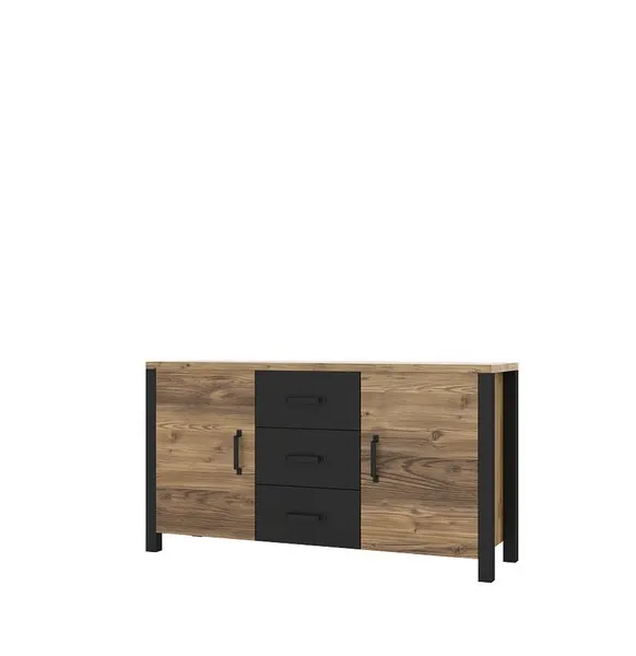 Komoda 2-drzwiowa z szufladami OLIN 147 cm czarna appenzeller — zdjęcie 2