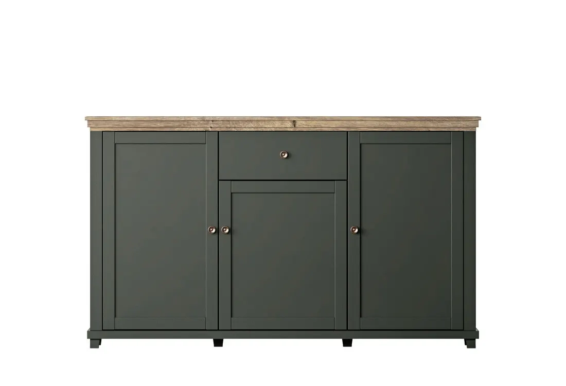 Komoda 3-drzwiowa z szufladą EVORA 160 cm ciemnozielona/dąb Lefkas