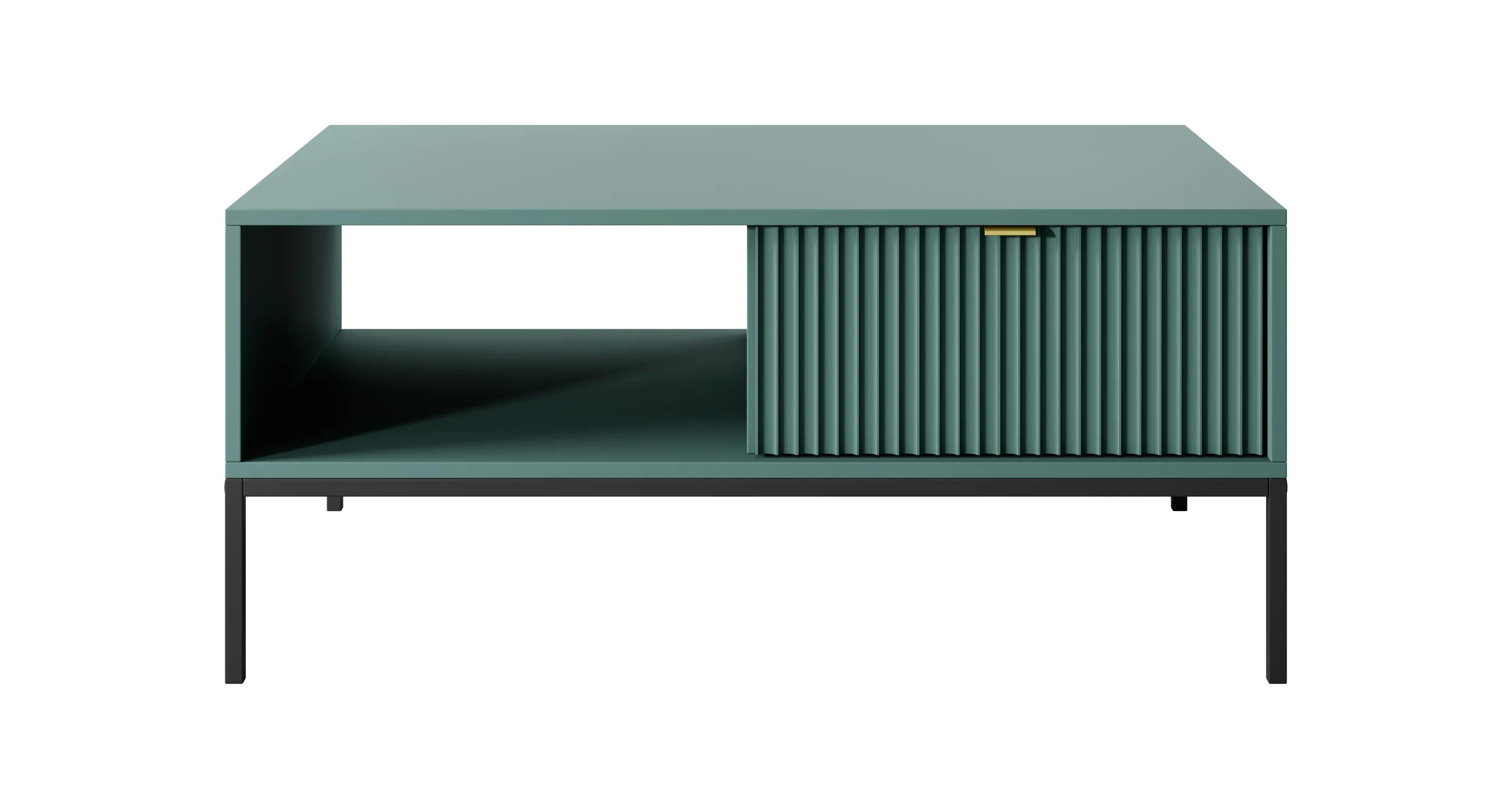 Stolik kawowy z szufladą NOVA Zielony, Czarny stelaż, Złote uchwyty - NOVA_L104_ZCZZL