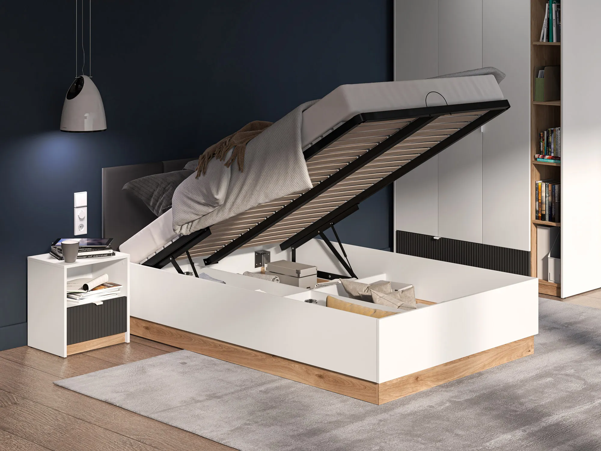 Łóżko z podnoszonym stelażem TORINO 12-01 Biały, Castello, Grafit - 1TORI1201-001
