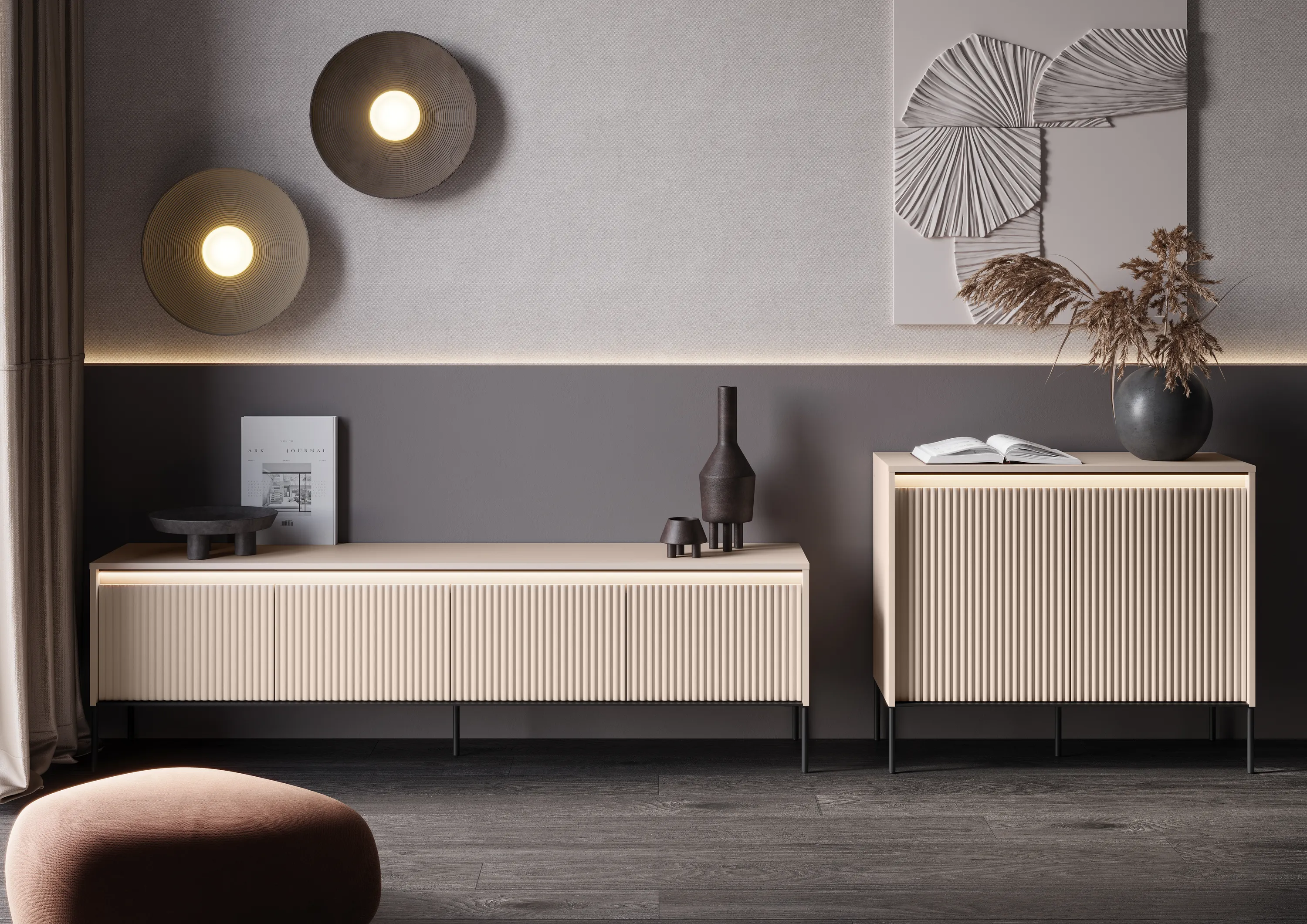 Komoda z oświetleniem TREND TR-02 2D beż piaskowy/czarny - TR2BPC-V2