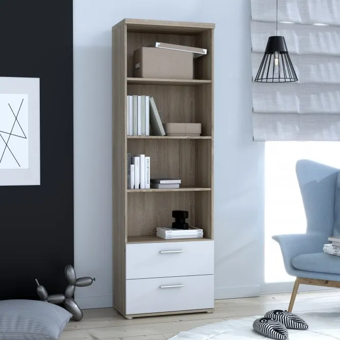 Regał wysoki z szufladami WINNIE 189x35 dąb sonoma biały - WNR82-Q36