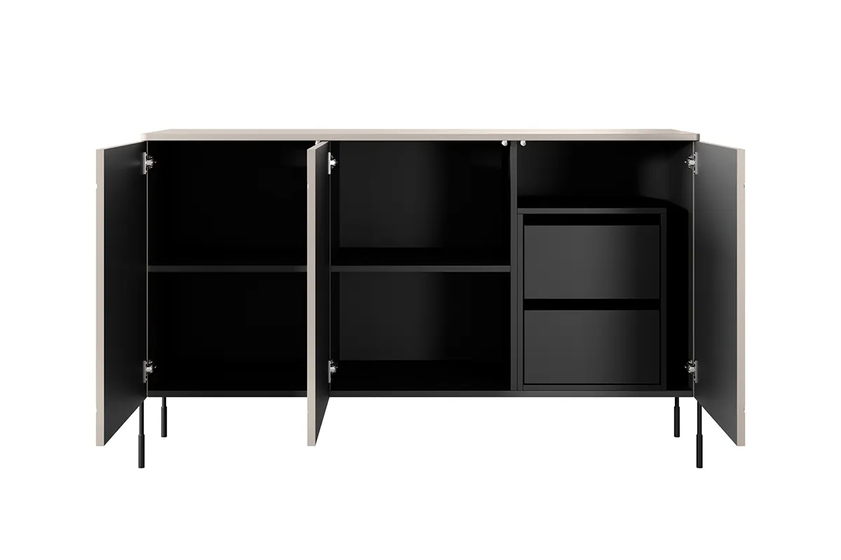 Komoda SONATIA 150 z 2 szufladami - kremowa na czarnych nogach - B_149073