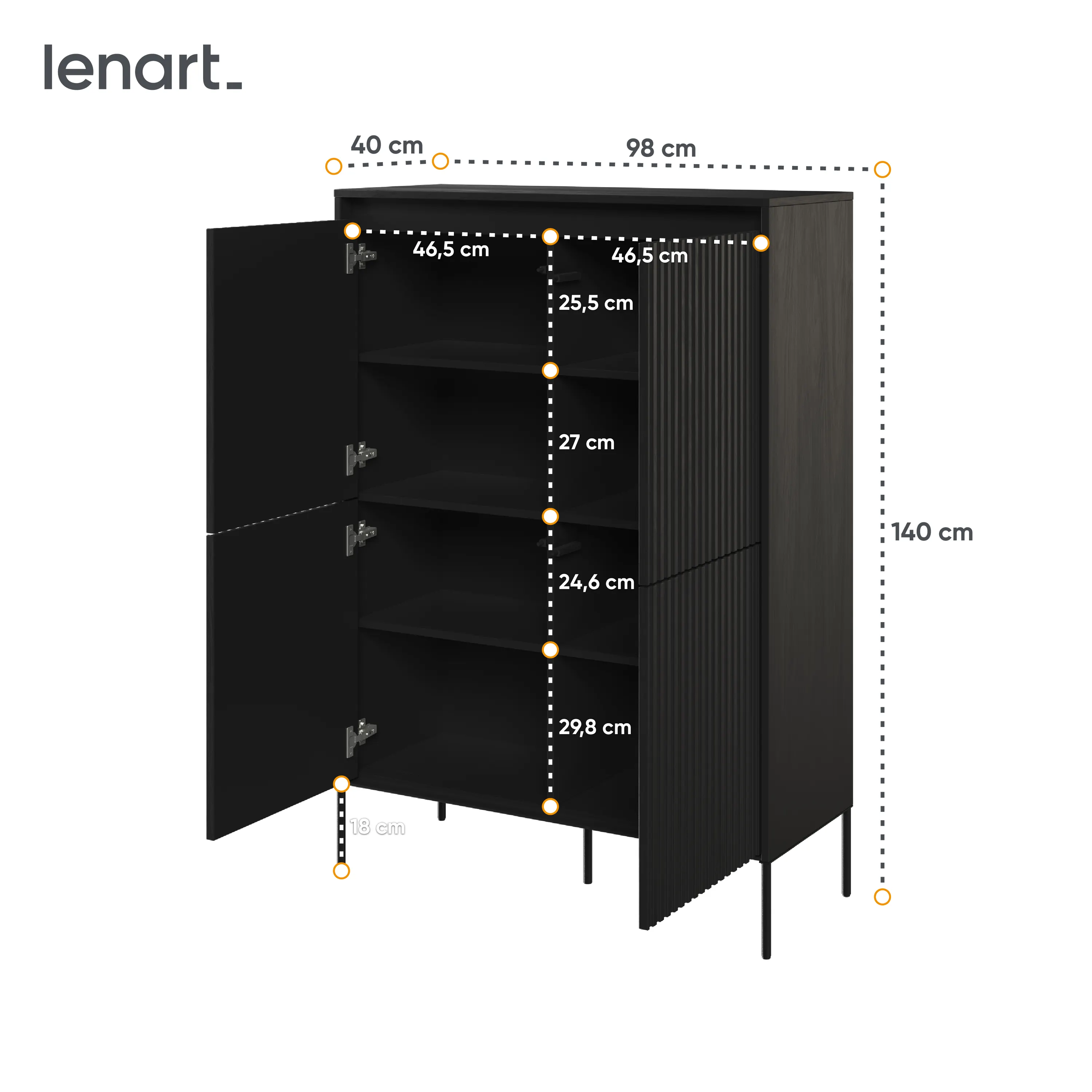 Komoda z oświetleniem TREND TR-03 4D ryflowana czarna - TR3C-V2