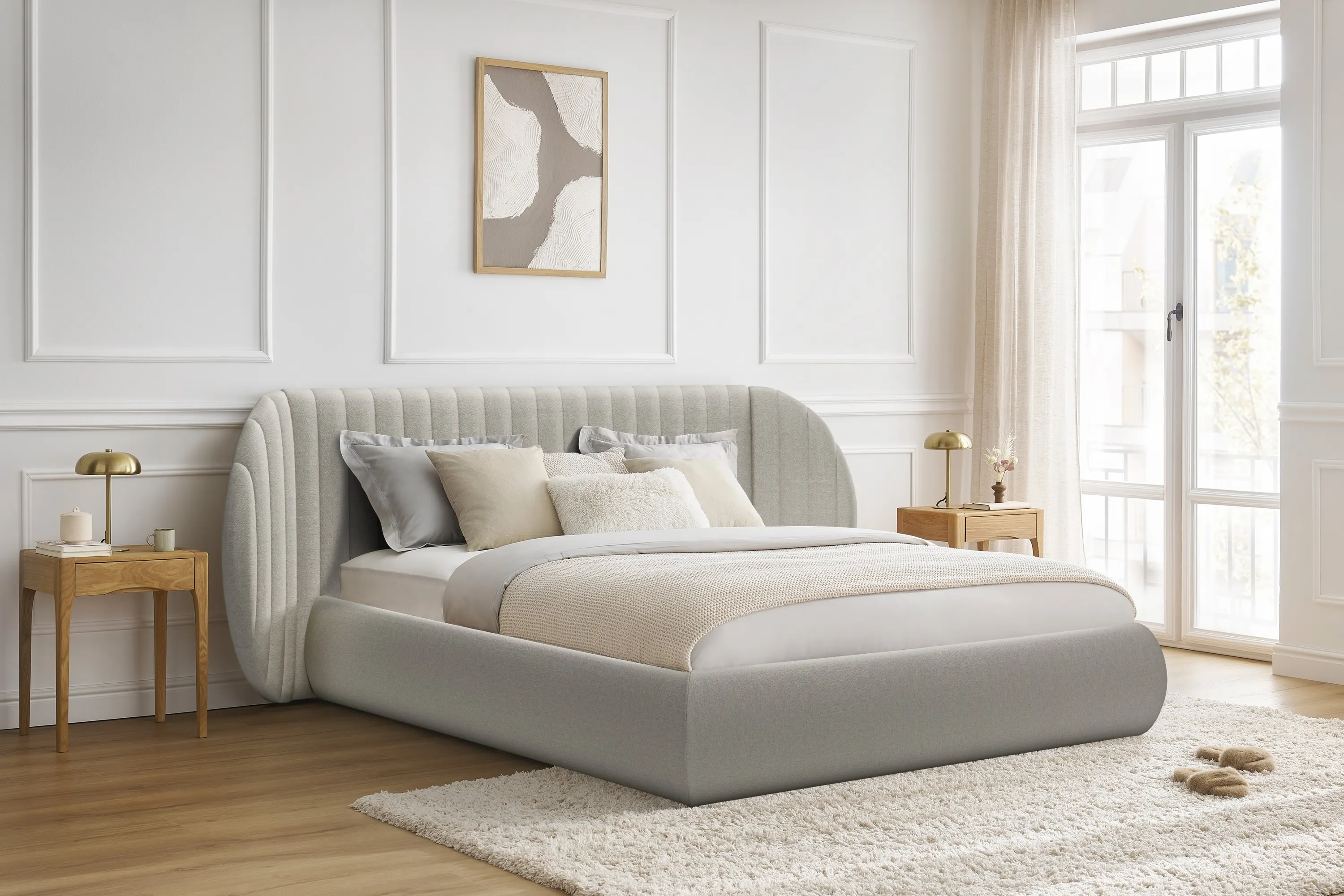 Łóżko Galin z pojemnikiem / 140x200 / Leo 03 - kremowy - B_158500