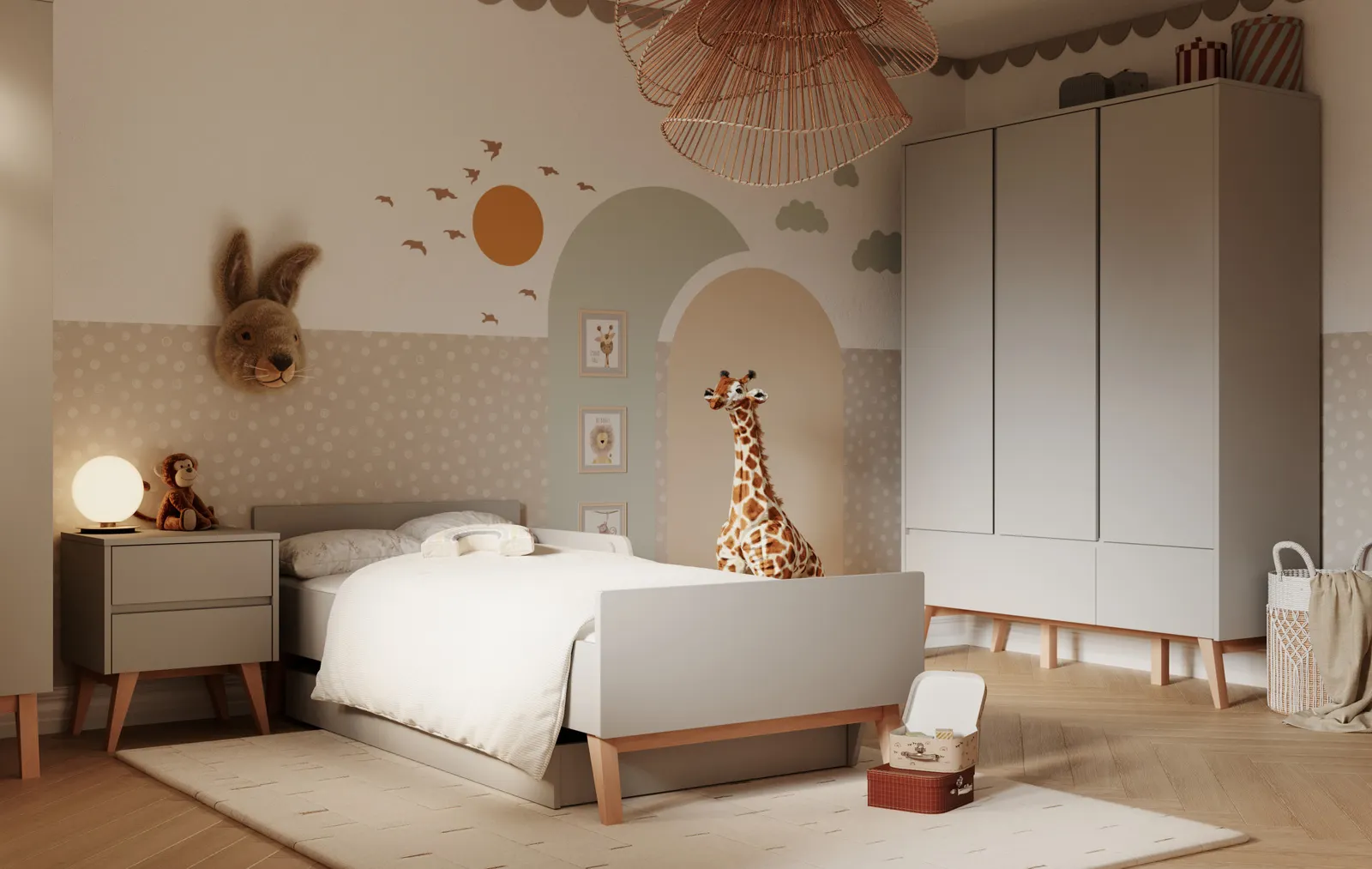 Szafa 3-drzwiowa z szufladami SWING 149x200 szara - PIN_034-043-197