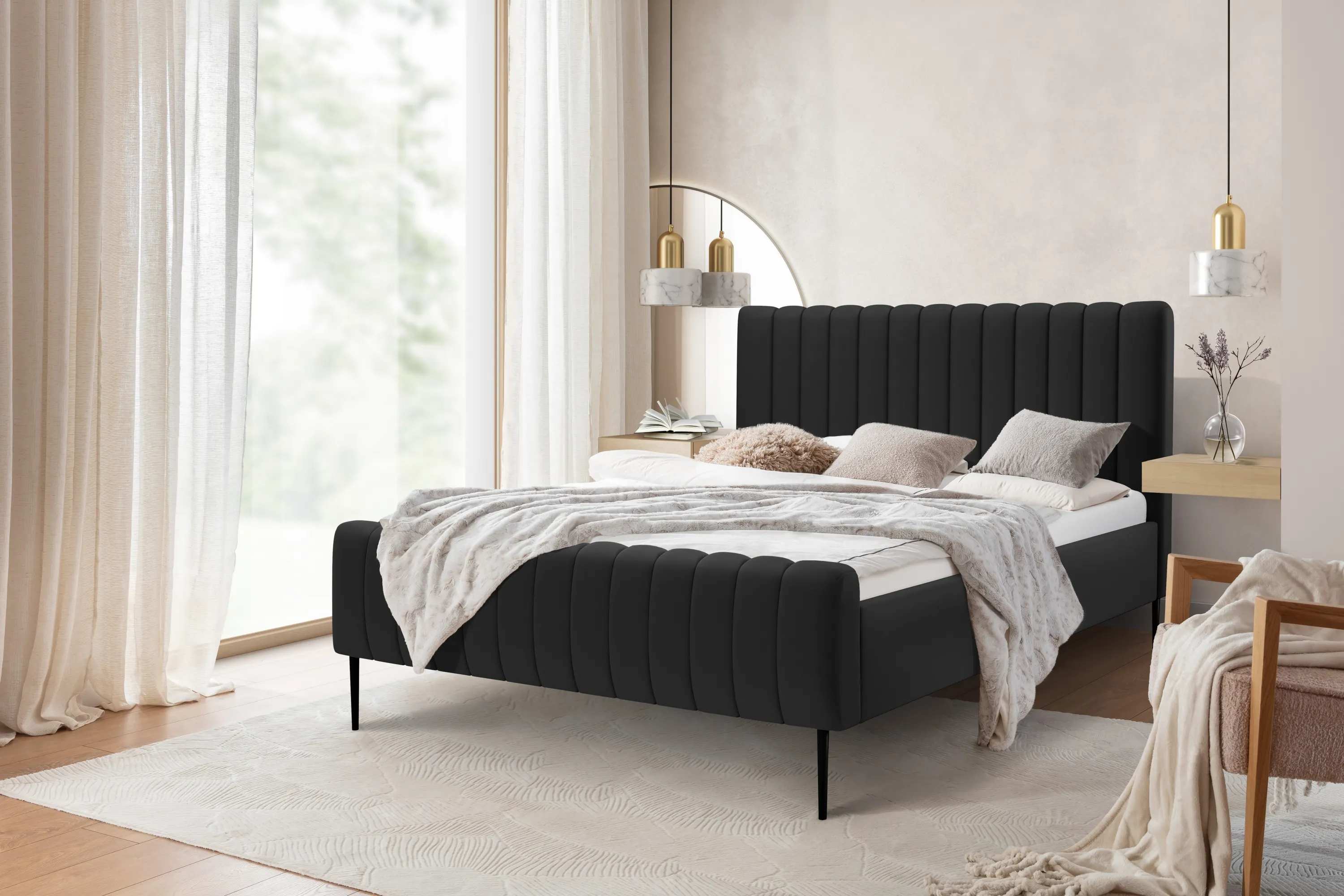 Łóżko Nicole / 140x200 / Velluto 20 / czarne nogi - czarny - B_158876