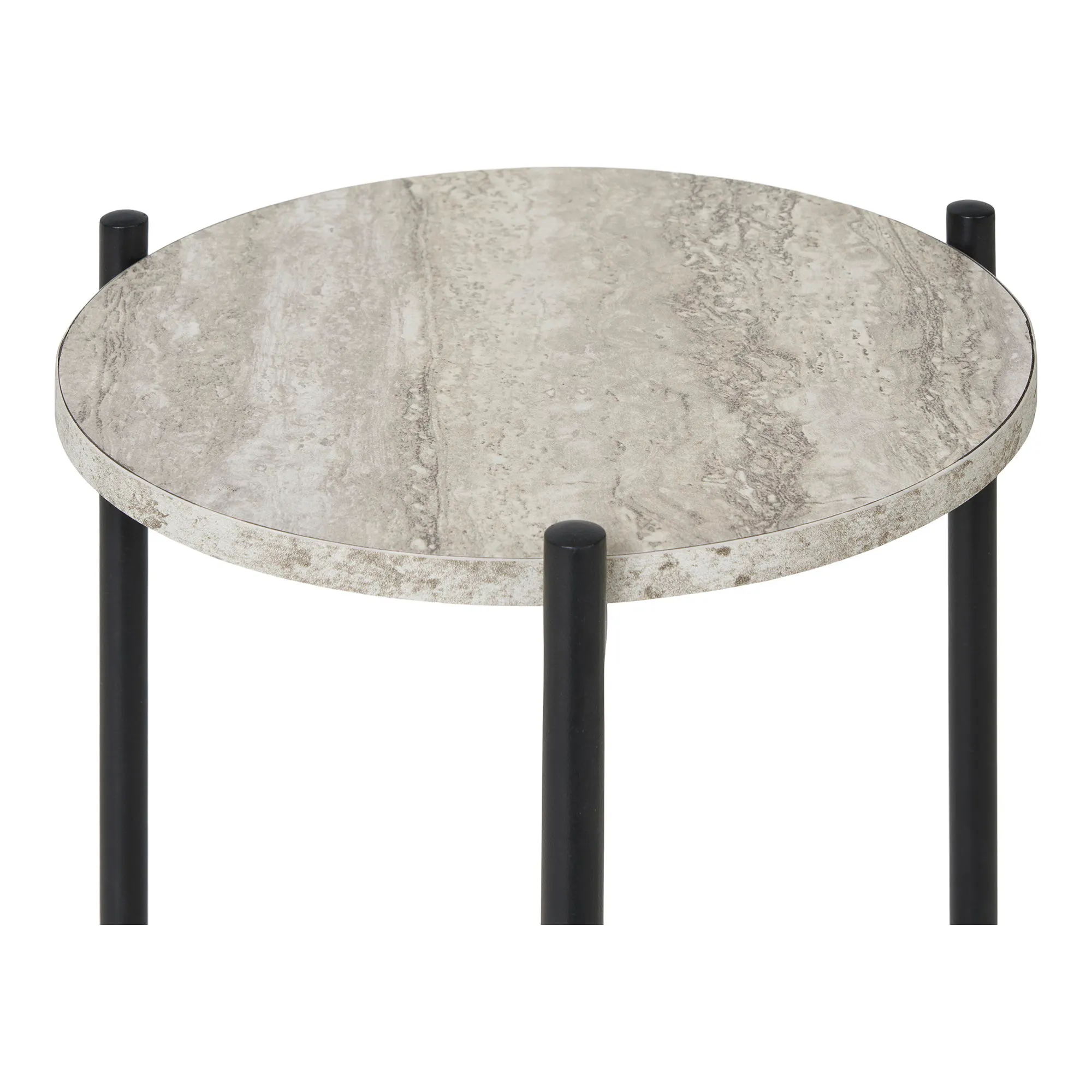 Stolik pomocniczy LEUVEN 27x27 cm - efekt kamienia, nogi czarny