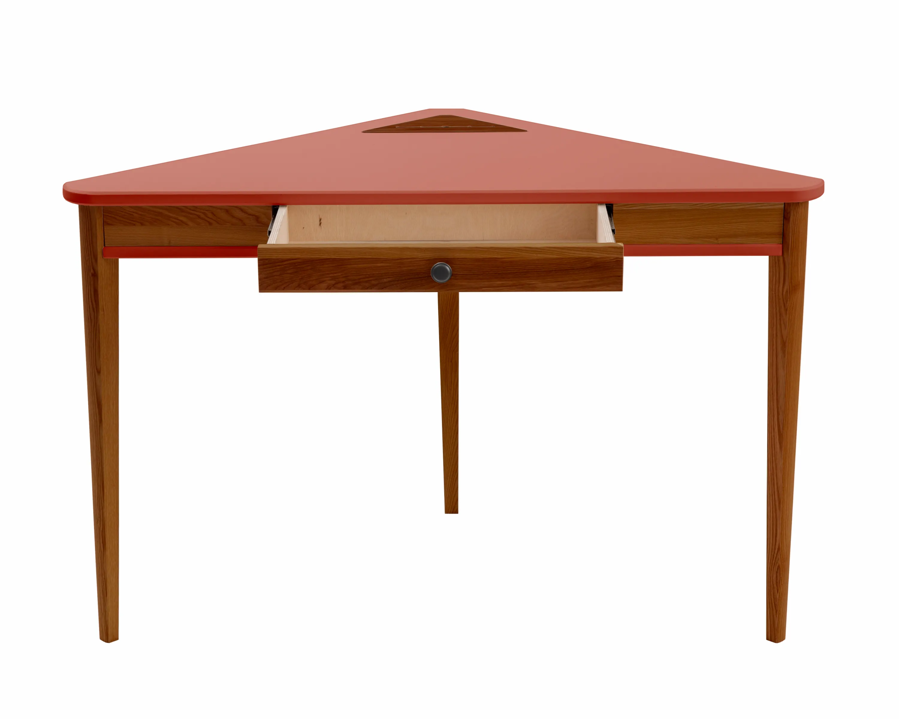 Biurko narożne z szufladą ASHME 114x85 koralowy blat/ciemne jesionowe nogi - NRGBACD_OAK_16