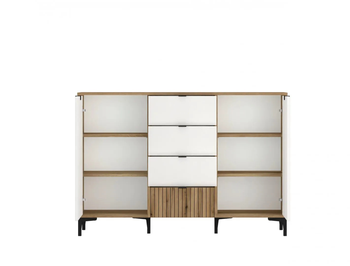 Komoda 2-drzwiowa z 4 szufladami RICKO RIKK05 Biały, Dąb Coast, NADRUK - 6000000013205