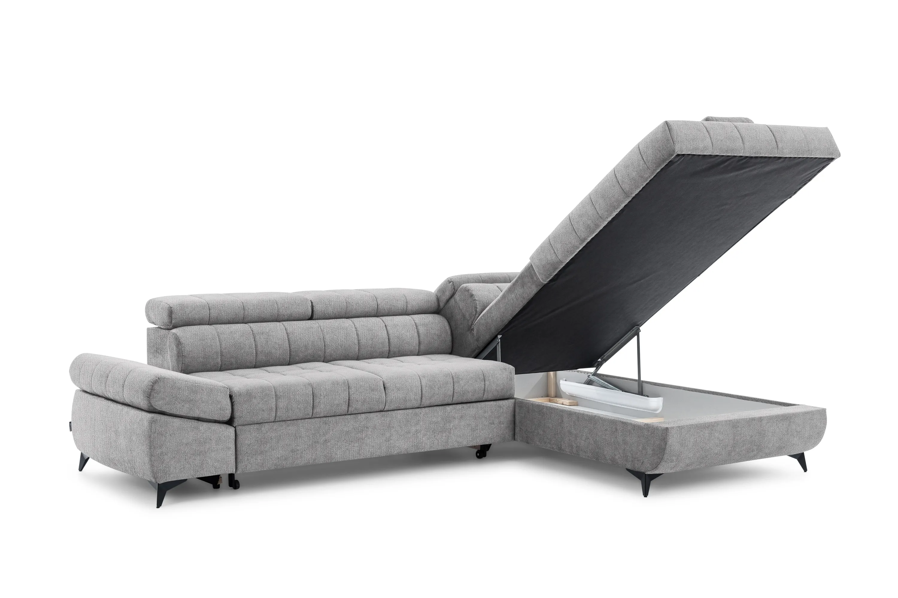 Narożnik prawostronny VALORIS L regulowane zagłówki i podłokietniki tkanina Perfect Harmony 80 jasnoszary - B_162924