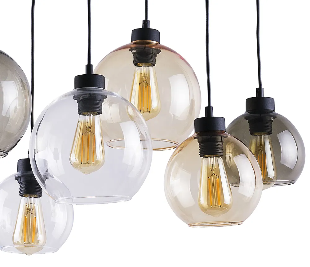 Lampa wisząca CUBUS czarna różnokolorowe bursztynowe szare transparentne klosze o różnych rozmiarach 160x68x38cm - TK_2164