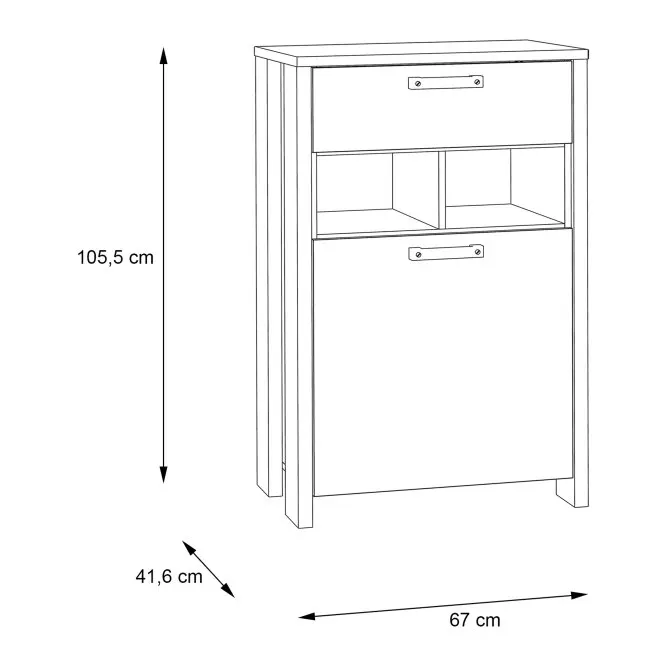 Szafka na buty CLIF z szufladą, szafką i wnękami - old wood vintage, beton - CLFD211-C546