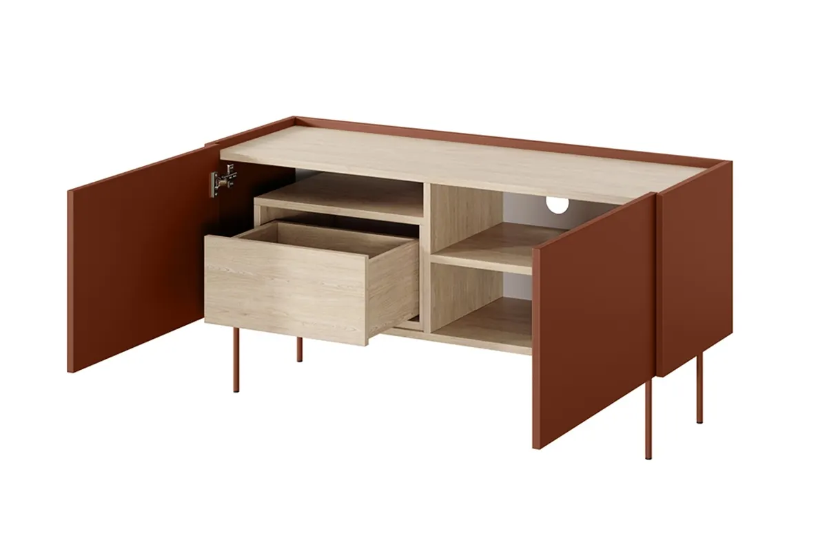 Szafka RTV DESIN 120 z szufladą - czerwony ceglany - dąb nagano - B_149063