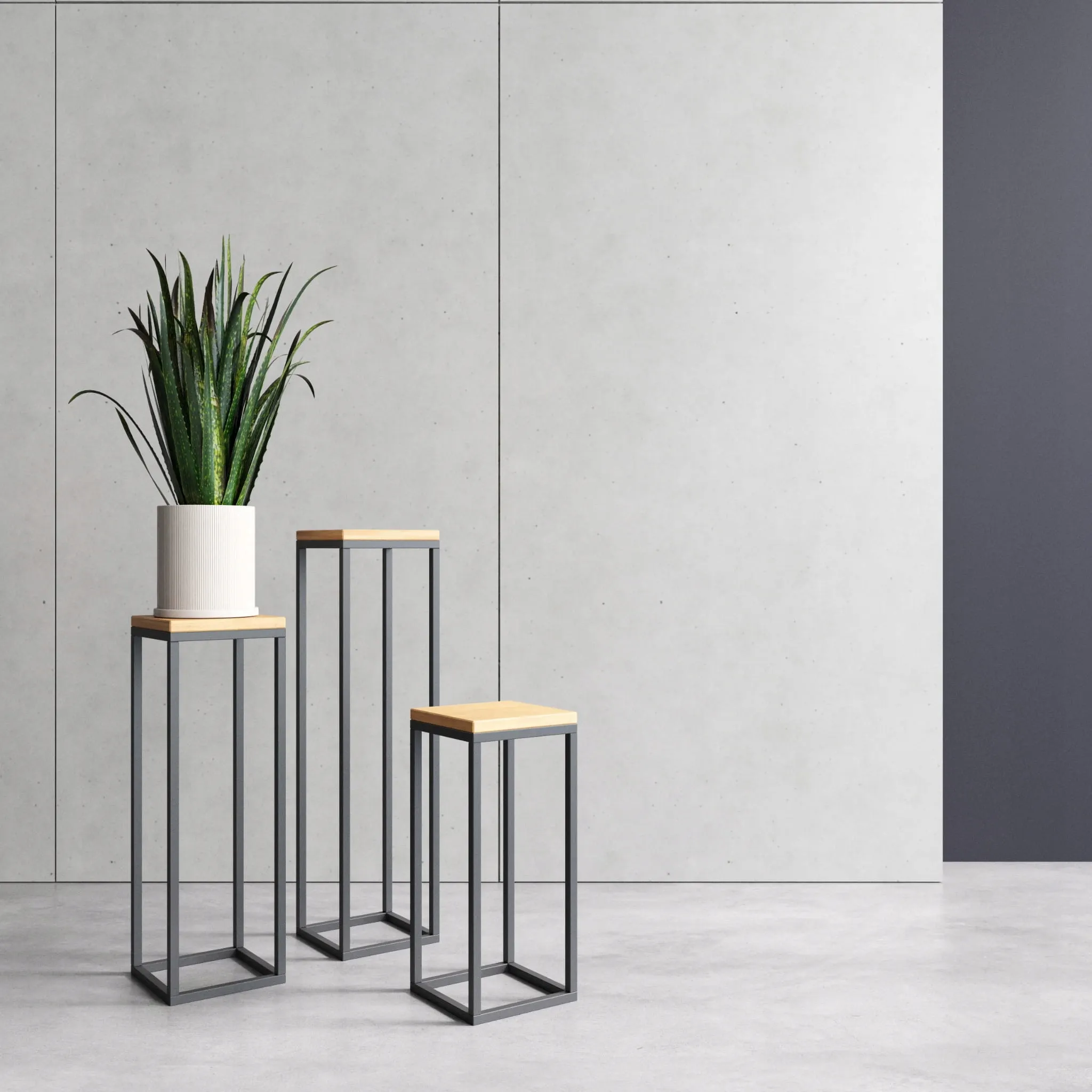 Kwietnik stojący LAVAL M metal drewno czarny naturalny - LD_TZ000044