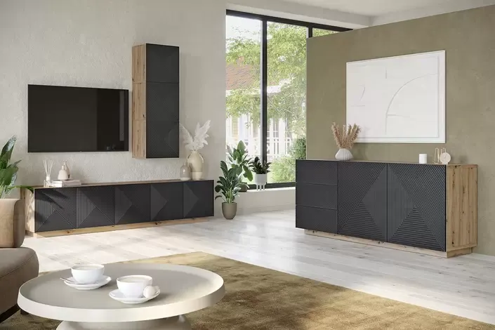 Szafka wisząca ASHA 40 1D - szara - dąb artisan - ryflowany front — zdjęcie 6