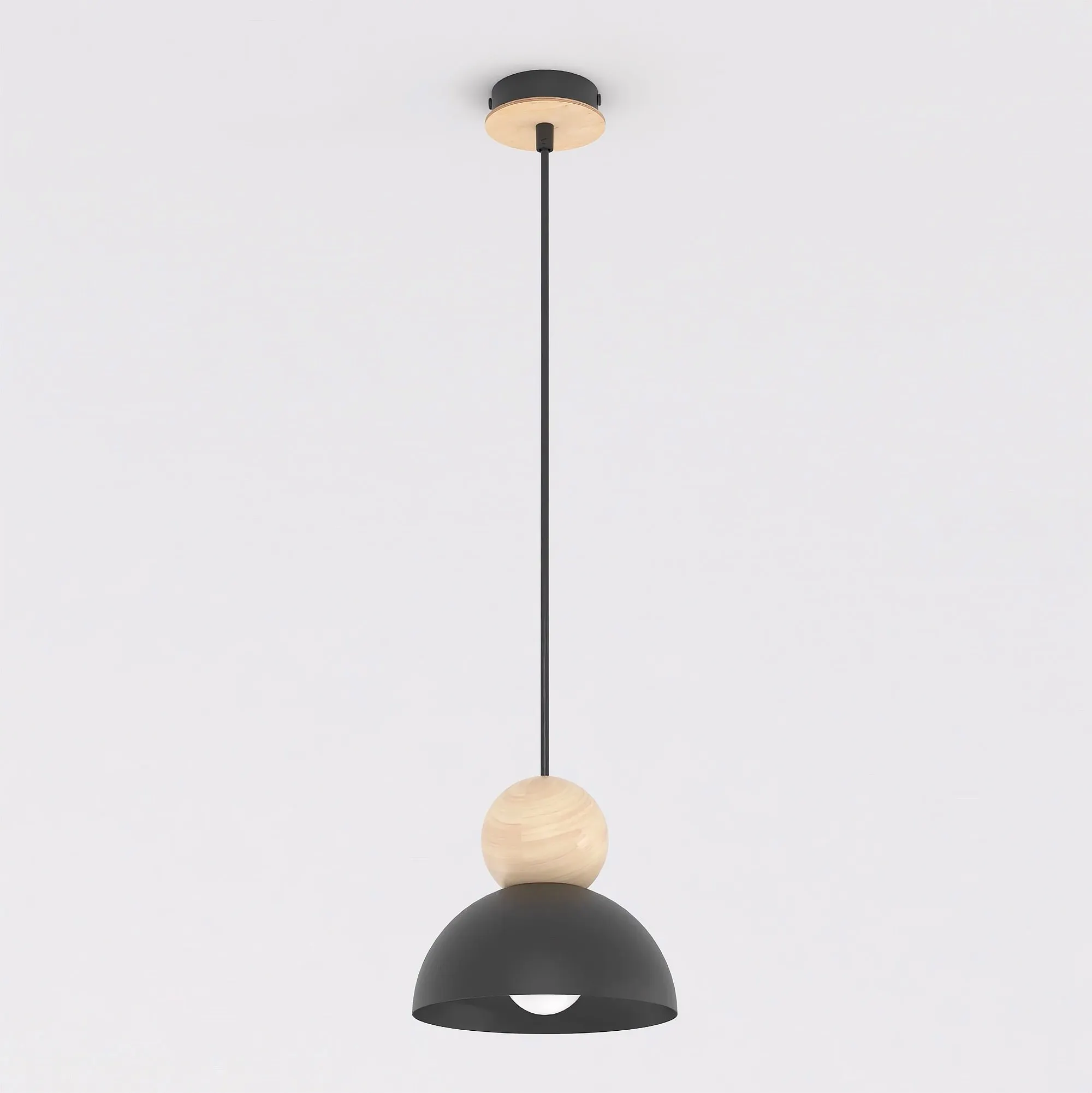 image lampa wisząca, szara lampa, metalowy klosz, drewniana dekoracja, kinkiet sufitowy