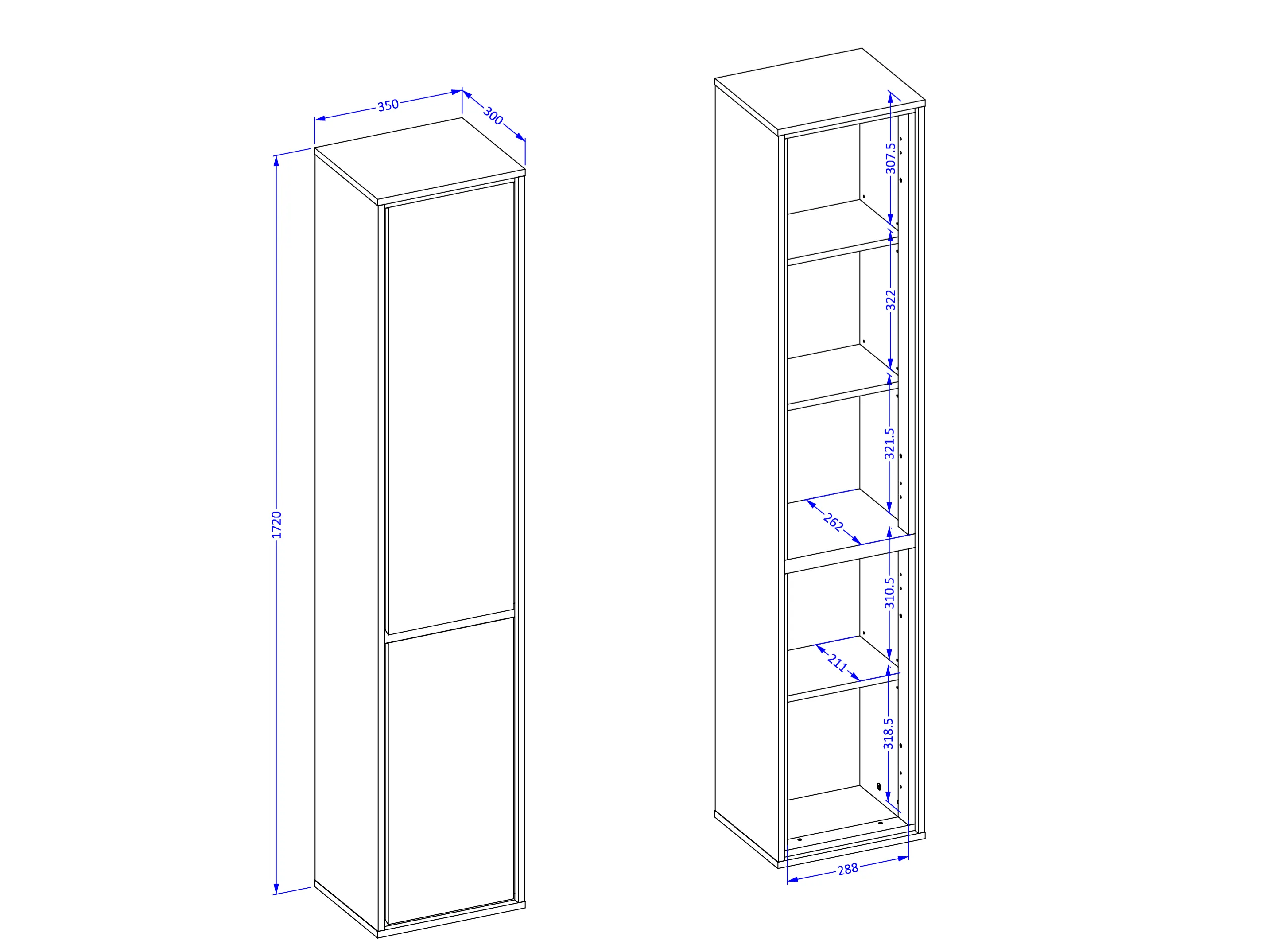 Szafka wysoka wisząca IRVINE 2-drzwiowa - biały połysk, czarny - 309WNP07