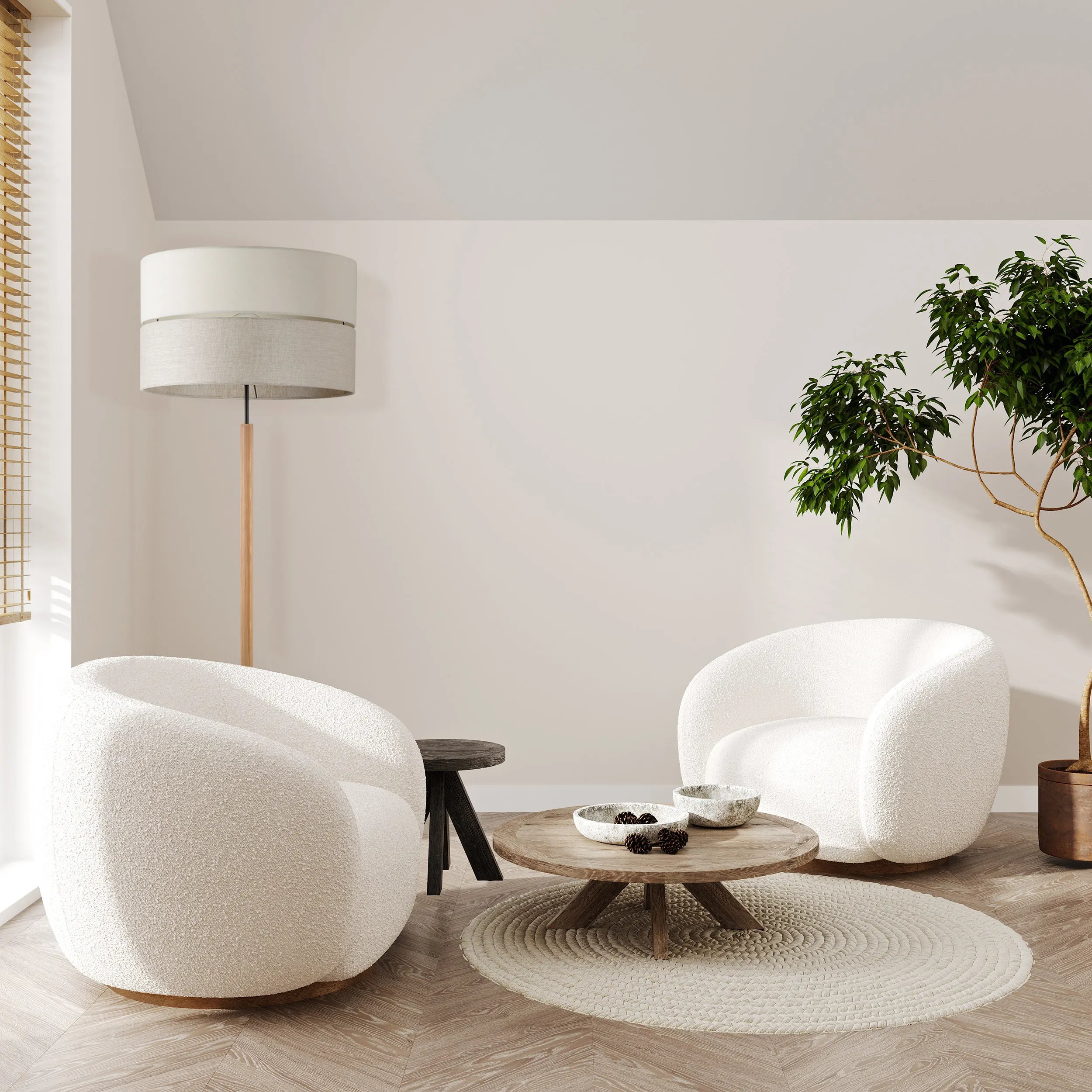 Lampa podłogowa ECO czarna drewniana podstawa szaro beżowy okrągły abażur z tkaniny 139x50cm - TK_5597