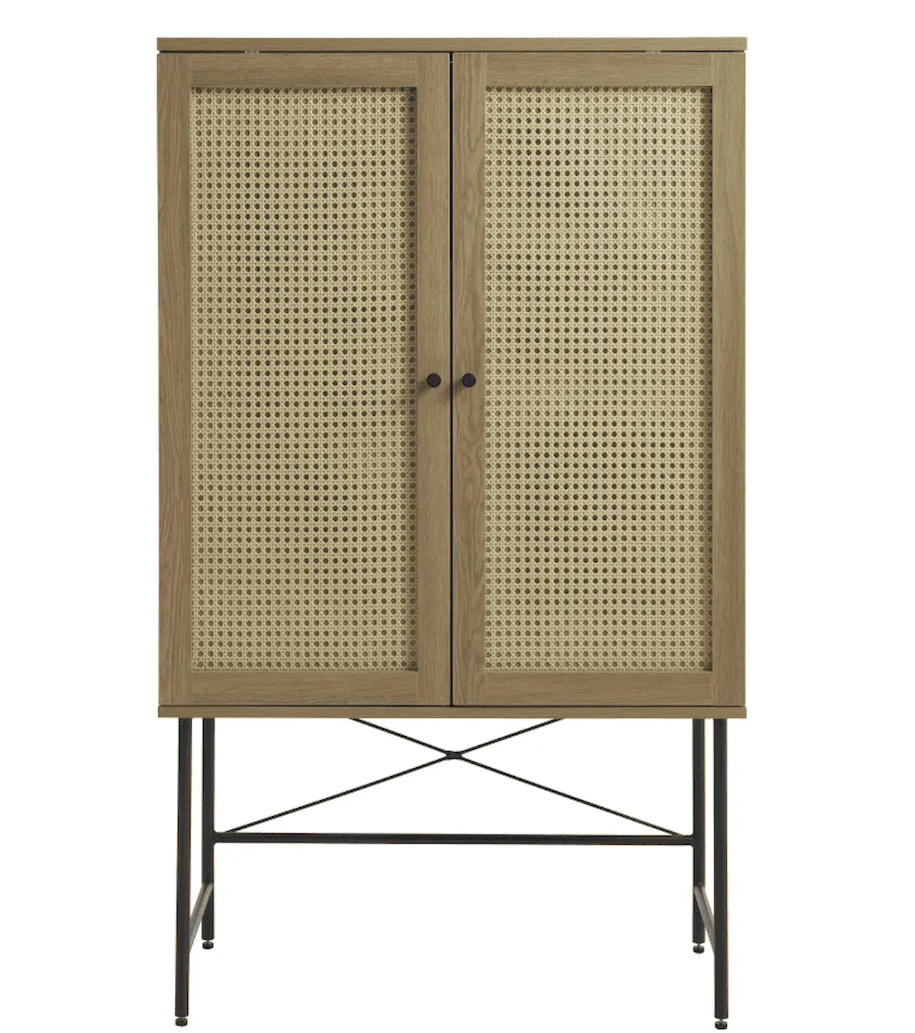 Komoda wysoka 2-drzwiowa PENSACOLA 80x135 cm rattan/efekt dębu