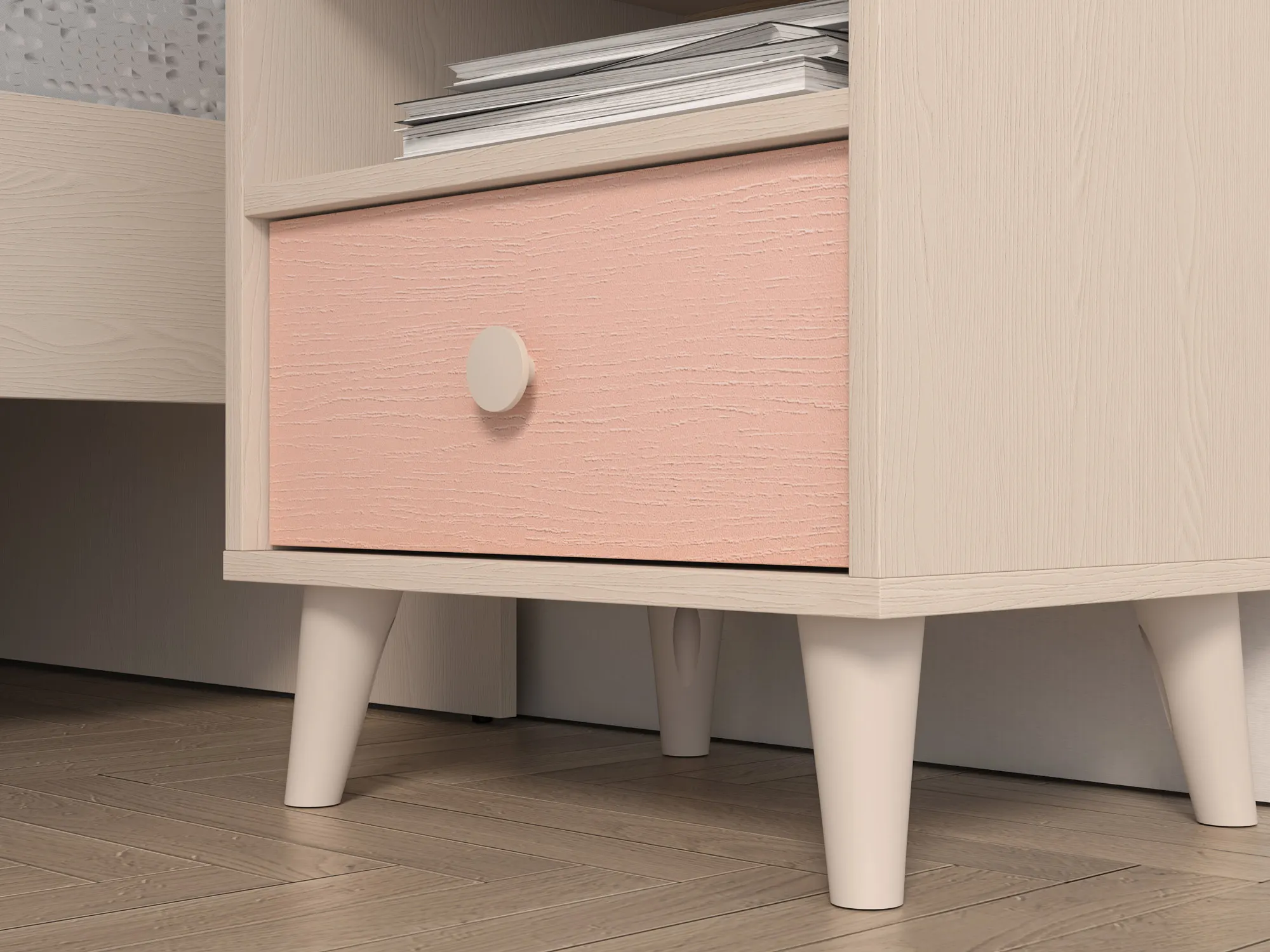 Szafka nocna z szufladą MEVEL 10 piasek pustyni, różowy - 1MEVE10-001