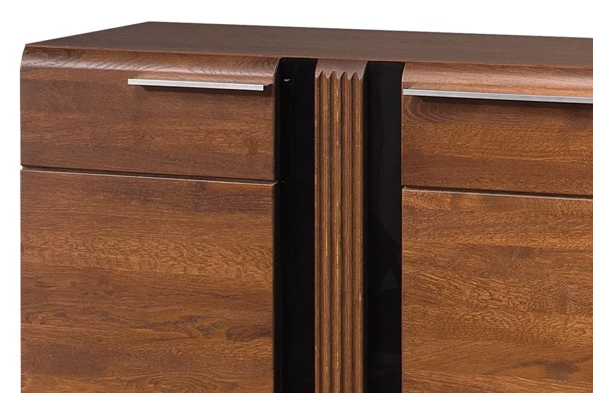 Komoda PORTI 45 3-drzwiowa drewniana dąb antyczny czarna 160x90x42cm - TH-100-0832