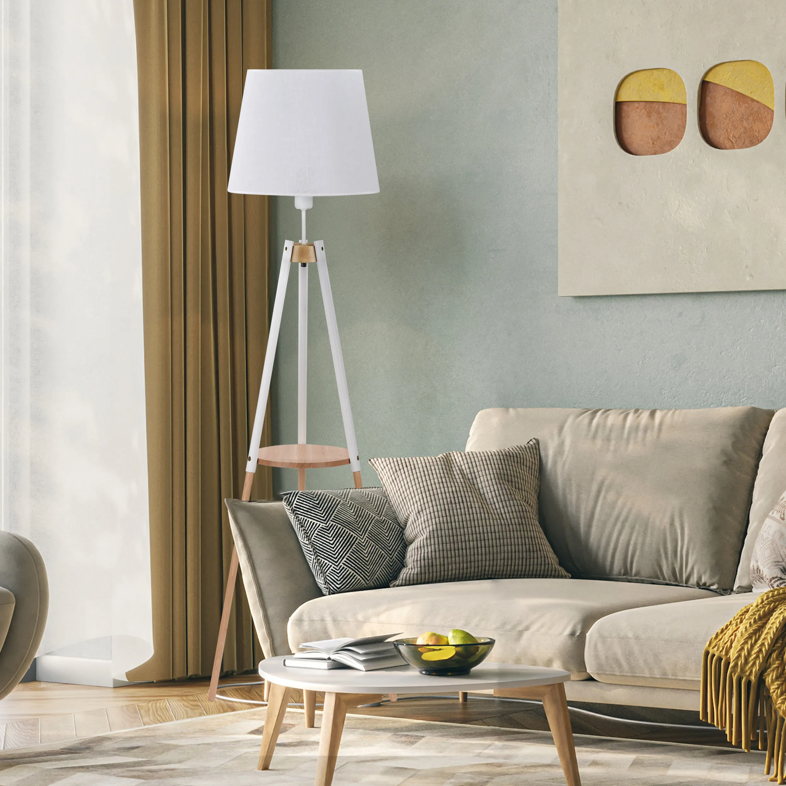 Lampa podłogowa VAIO białą z drewnianymi elementami 156x49x43cm - TK_698