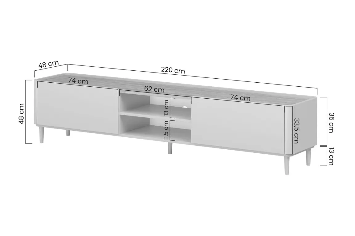Szafka RTV z klapą i 1 szufladą ELIVO RTV 220cm drewniane nóżki cashmere dąb olejowany — zdjęcie 10