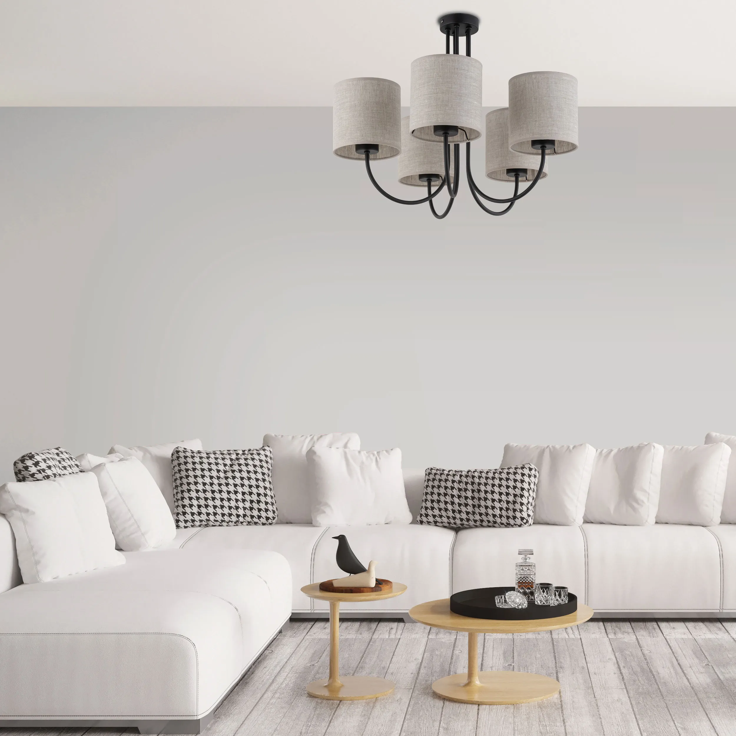 Lampa sufitowa TORENS NATURE czarna z brązowymi okrągłymi kloszami z tkaniny 60x49cm - TK_4632