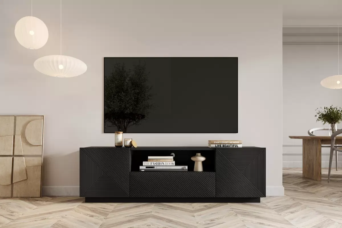 Szafka RTV ASHA 167 - czarny mat - ryflowany front - cokół — zdjęcie 4