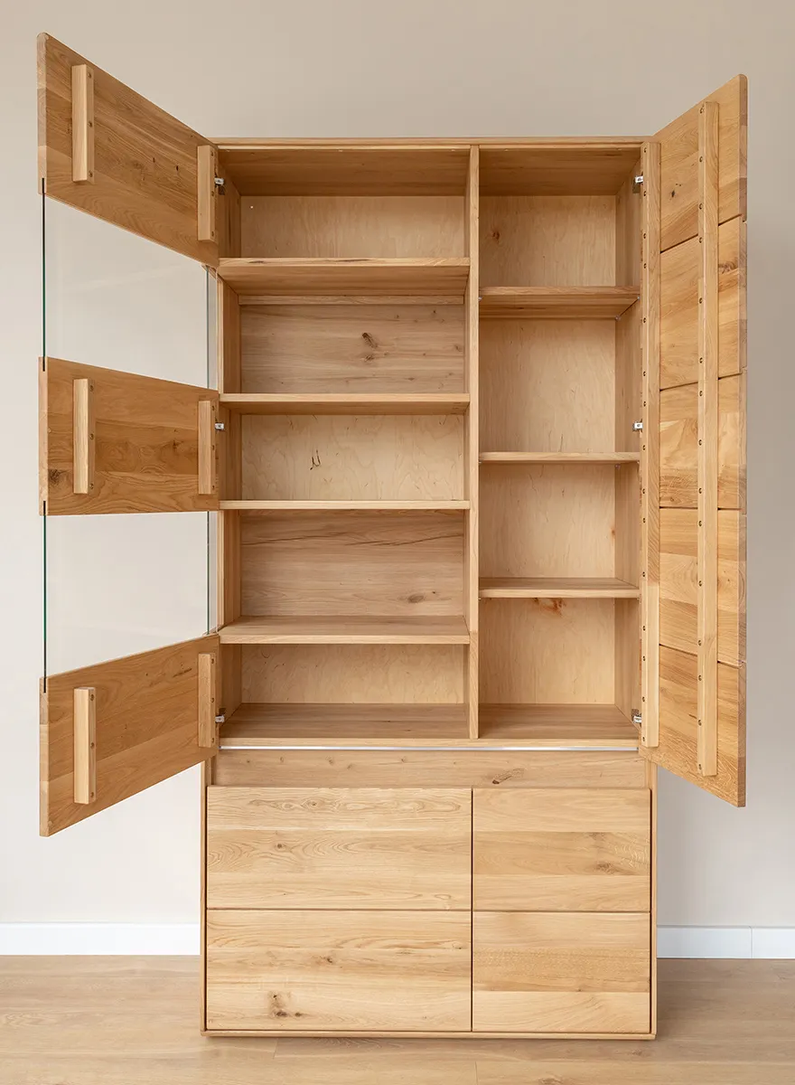 Witryna drewniana szklana DIVISIONE z oświetleniem lewa dąb olejowany - ZIDIV02L