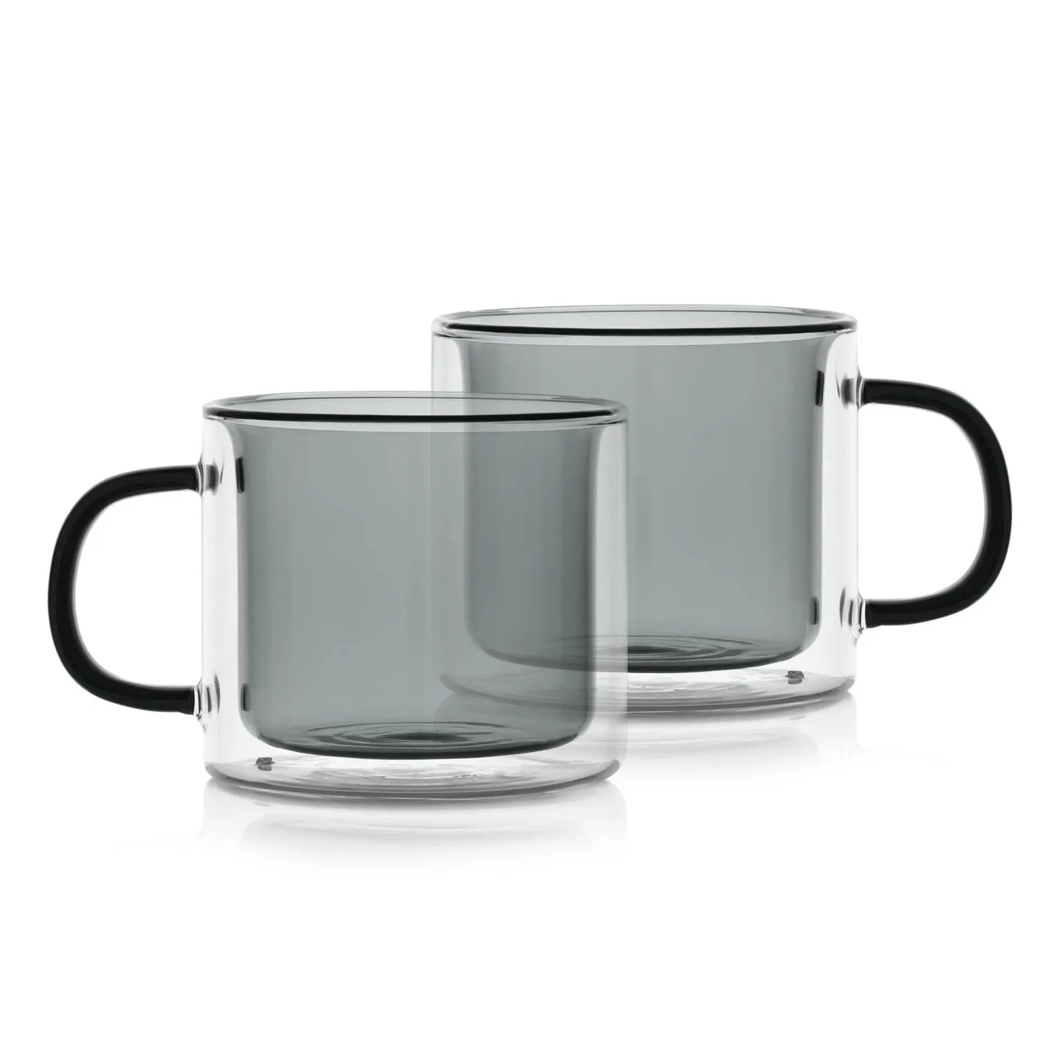 glass mug, double mug, tea cup, clear glass, black handle