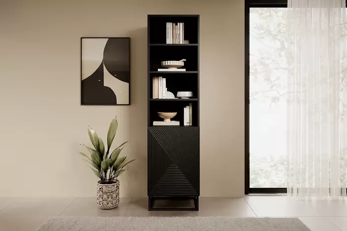 Regał ASHA 50 1D - czarny mat - czarny stelaż- ryflowany front - B_149640