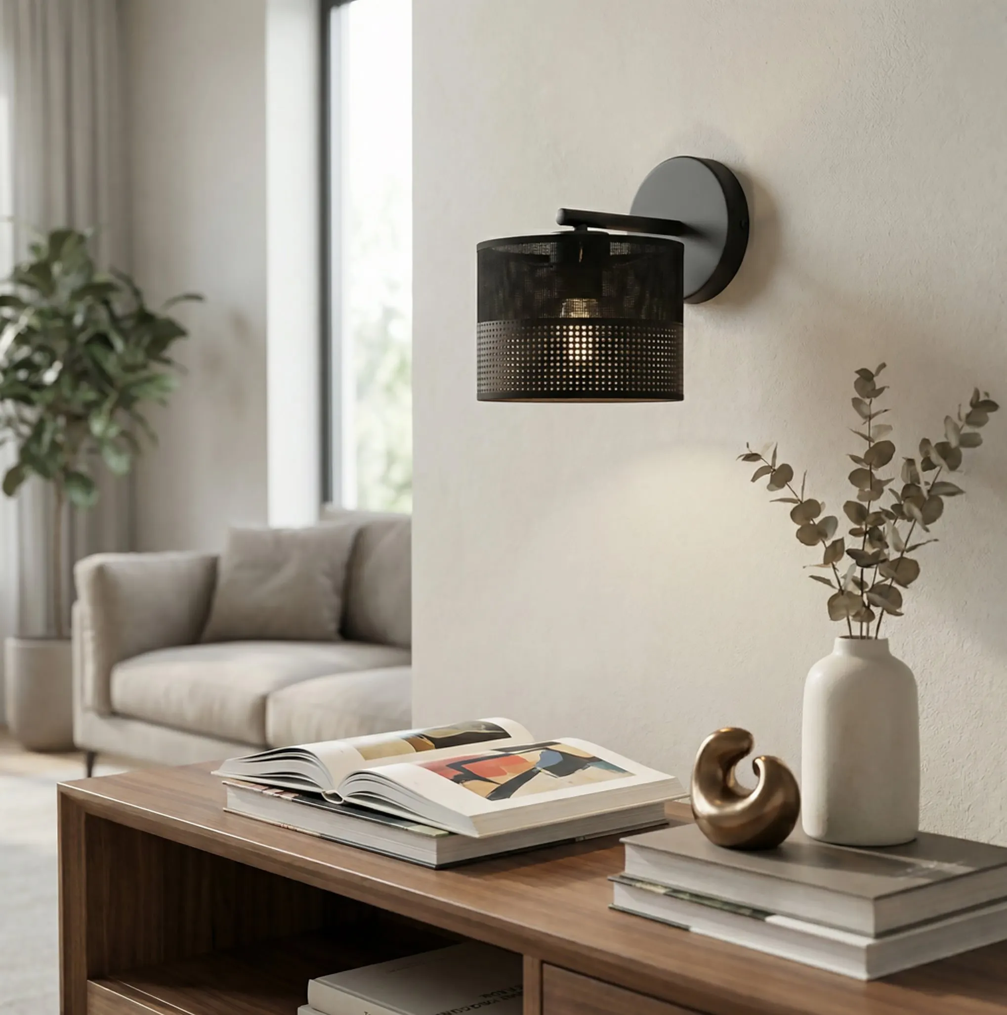 image kinkiet, lampka ścienna, czarna lampa, metalowa lampa, wystrój wnętrz
