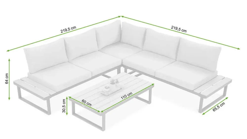 Narożnik ogrodowy modułowy EMERSON ze stolikiem jasnoszary - FG003443