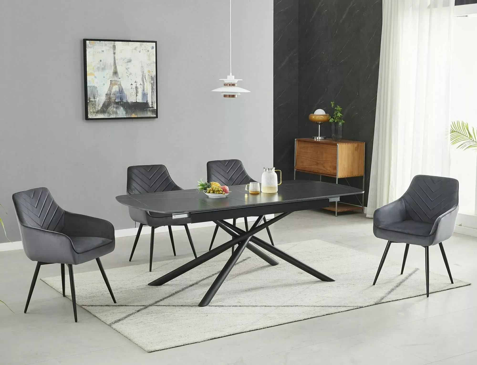 Stół rozkładany ceramiczny VECTOR 90x160(200) czarny mat - VECTORC160