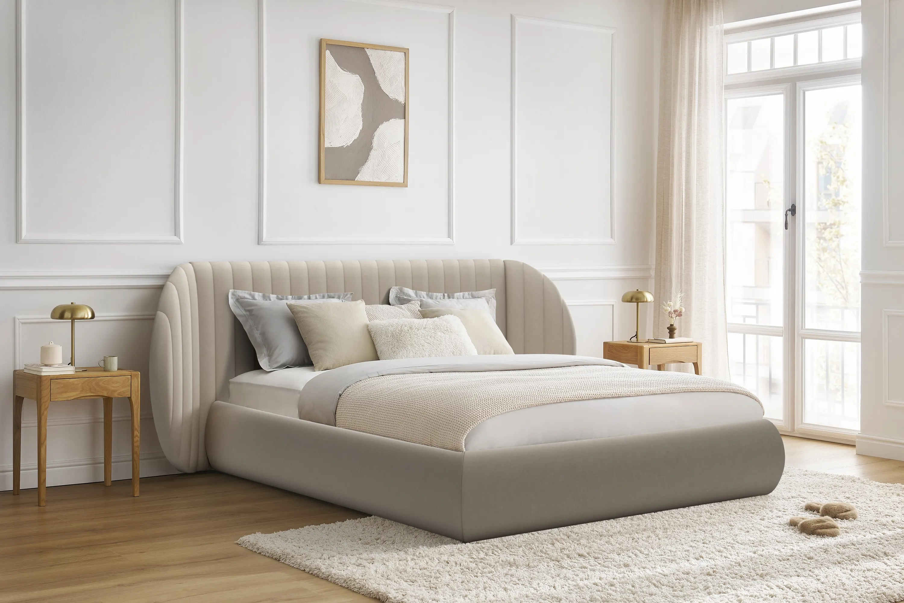 Łóżko Galin z pojemnikiem / 140x200 / Velluto 2 - kremowy - B_158498